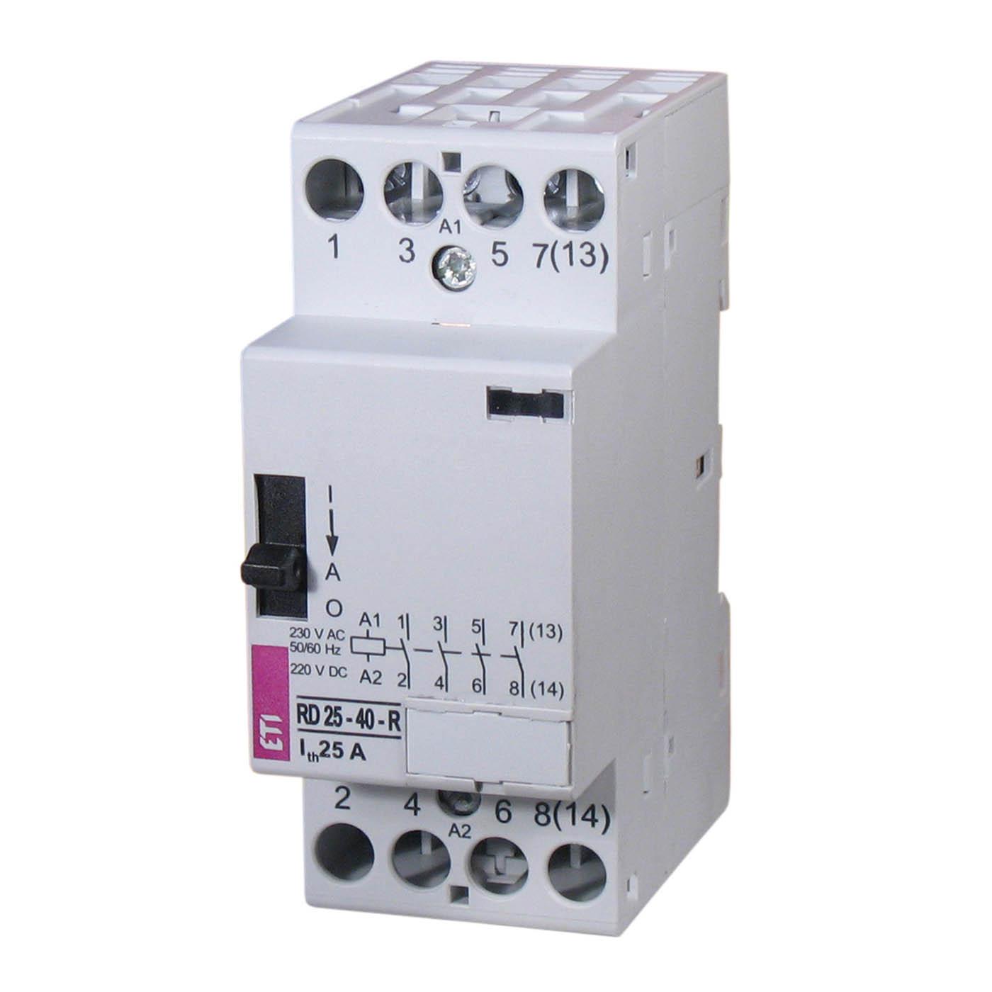 Installation contactor with 4-pole changeover switch, ON-OFF-AUTO, 25A, (AC1, 400V), RD25-22-R230V AC/DC