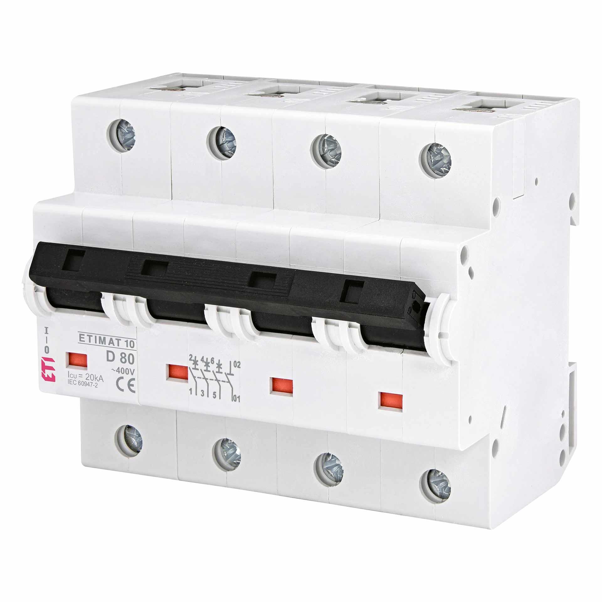 Leitungsschutzschalter, ETIMAT P10, 3-polig+N, Charakteristik D / 80A, 20kA