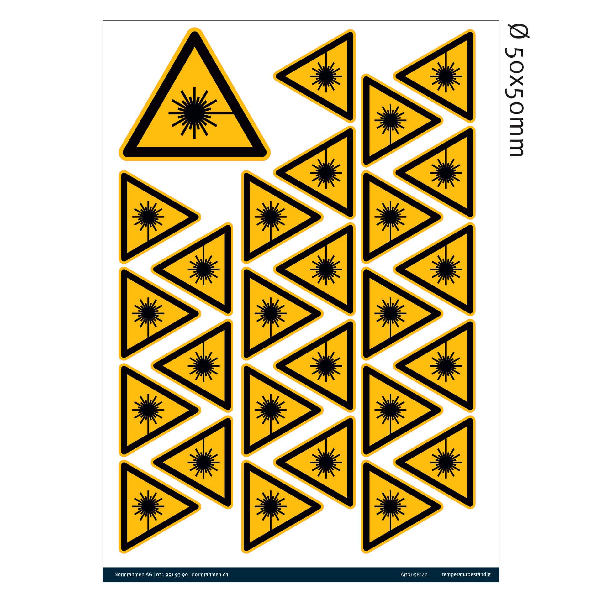 Attention laser, 50x50mm, UE 30 Stk. en planche A4