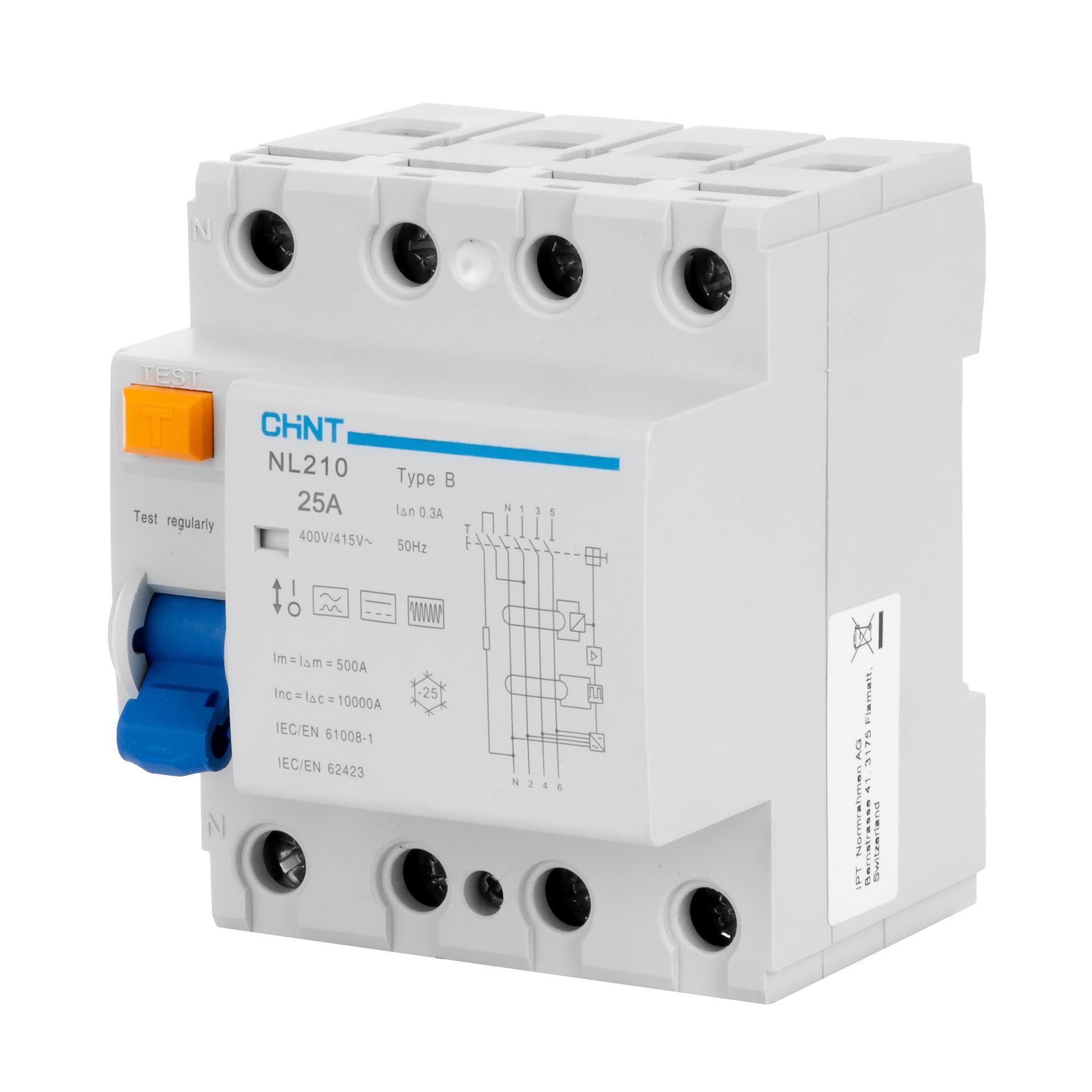 Interruttore automatico differenziale Chint istantaneo, 4P, 25A, tipo B, 10kA, 300mA, DB, N-Links (NL210)