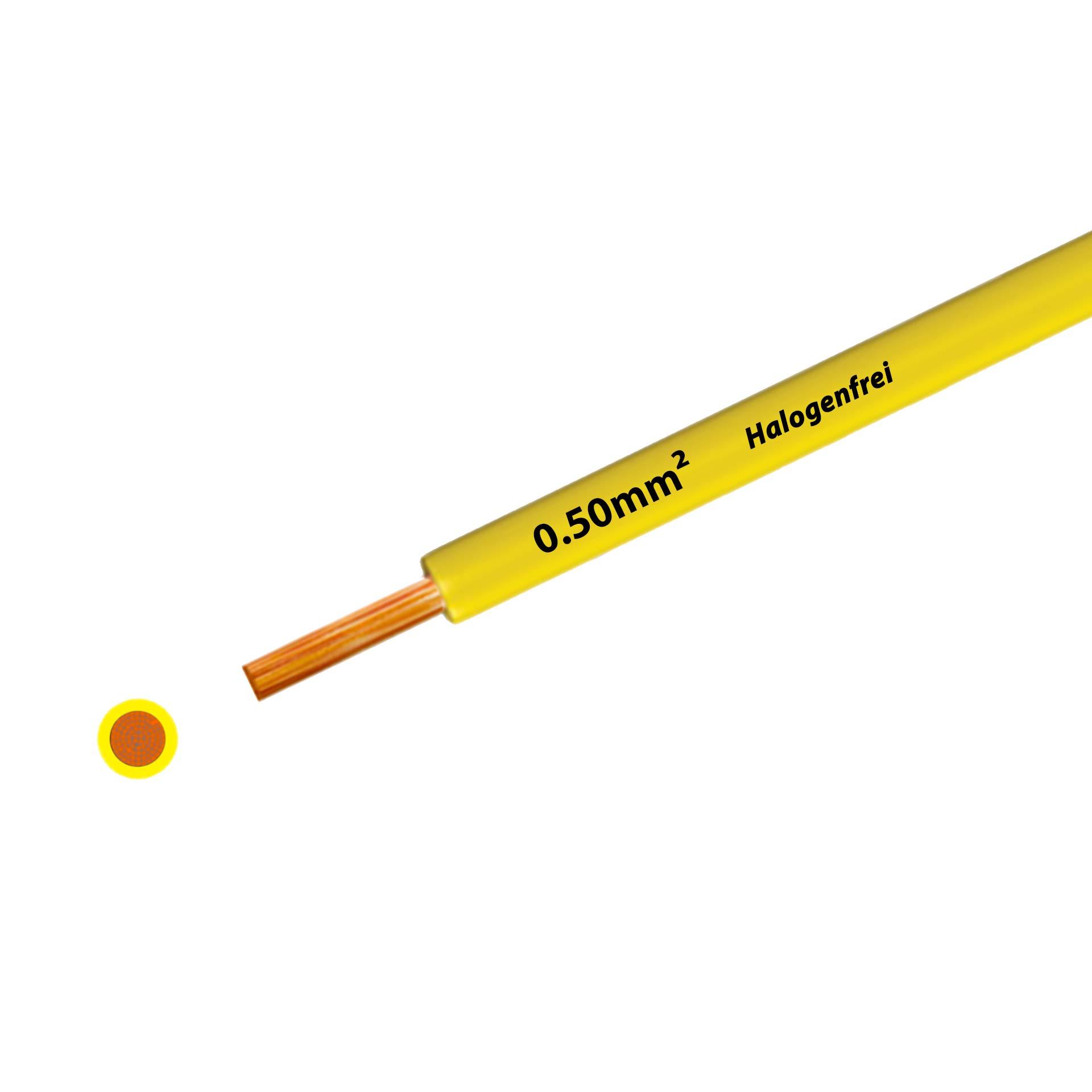 Litze halogenfrei 90° C , 500V, 0.50 mm2, gelb (RAL 1021), auf Kunststoffrolle