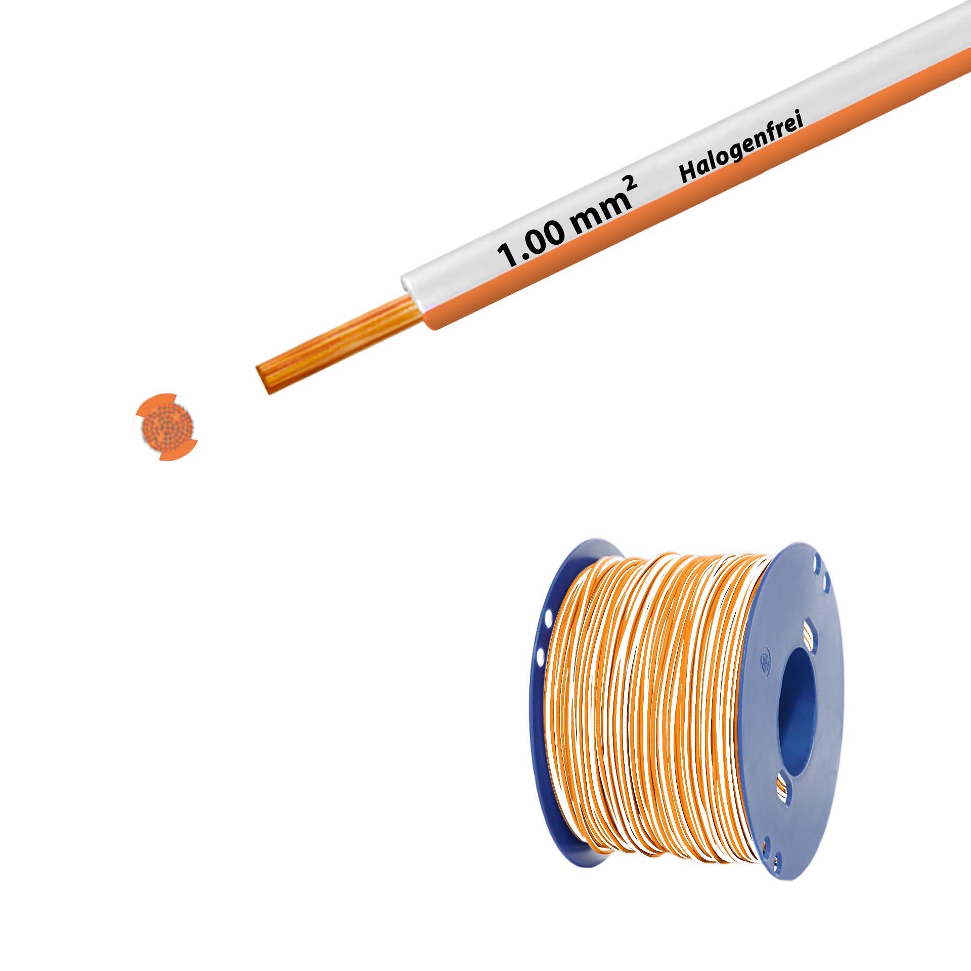 Fil sans halogène 90° C , 500V, 1.00mm2, blanc-orange (RAL 9010/2003), sur bobine