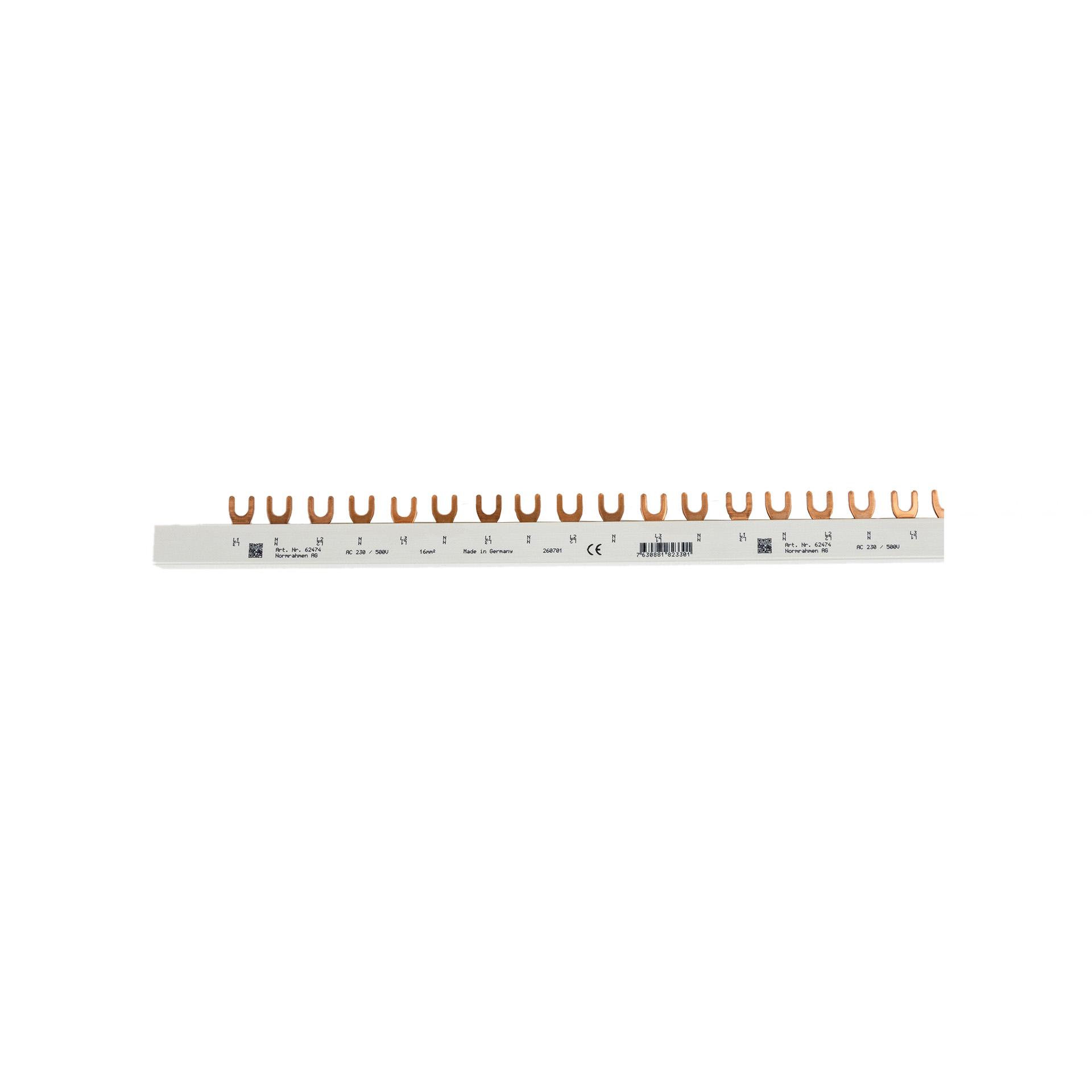 Isolierte Gabel-Phasenschiene 16mm2, 80A (27x1PN-2MOD | L1,N,L2,N,L3,N...) 54TE, 1000mm
