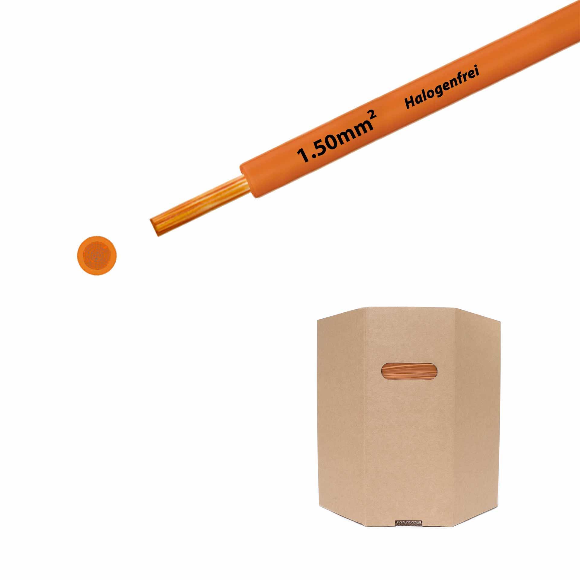 Litze halogenfrei 90° C , 750V, 1.50mm2, orange (RAL 2003), Fass D400xH400