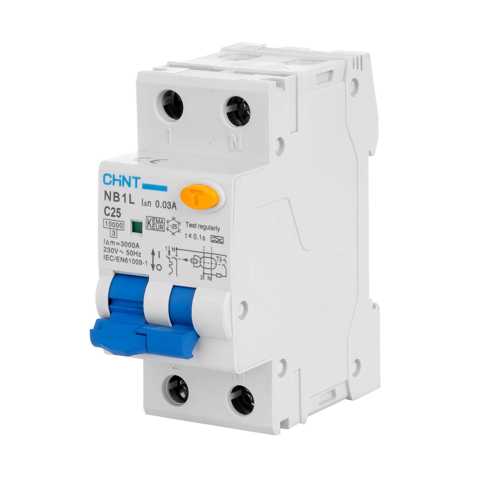 Chint FI/LS - RCBO, Typ A, 1P+N, Charakteristik C / 25A, 10kA, 30mA, Typ NB1L