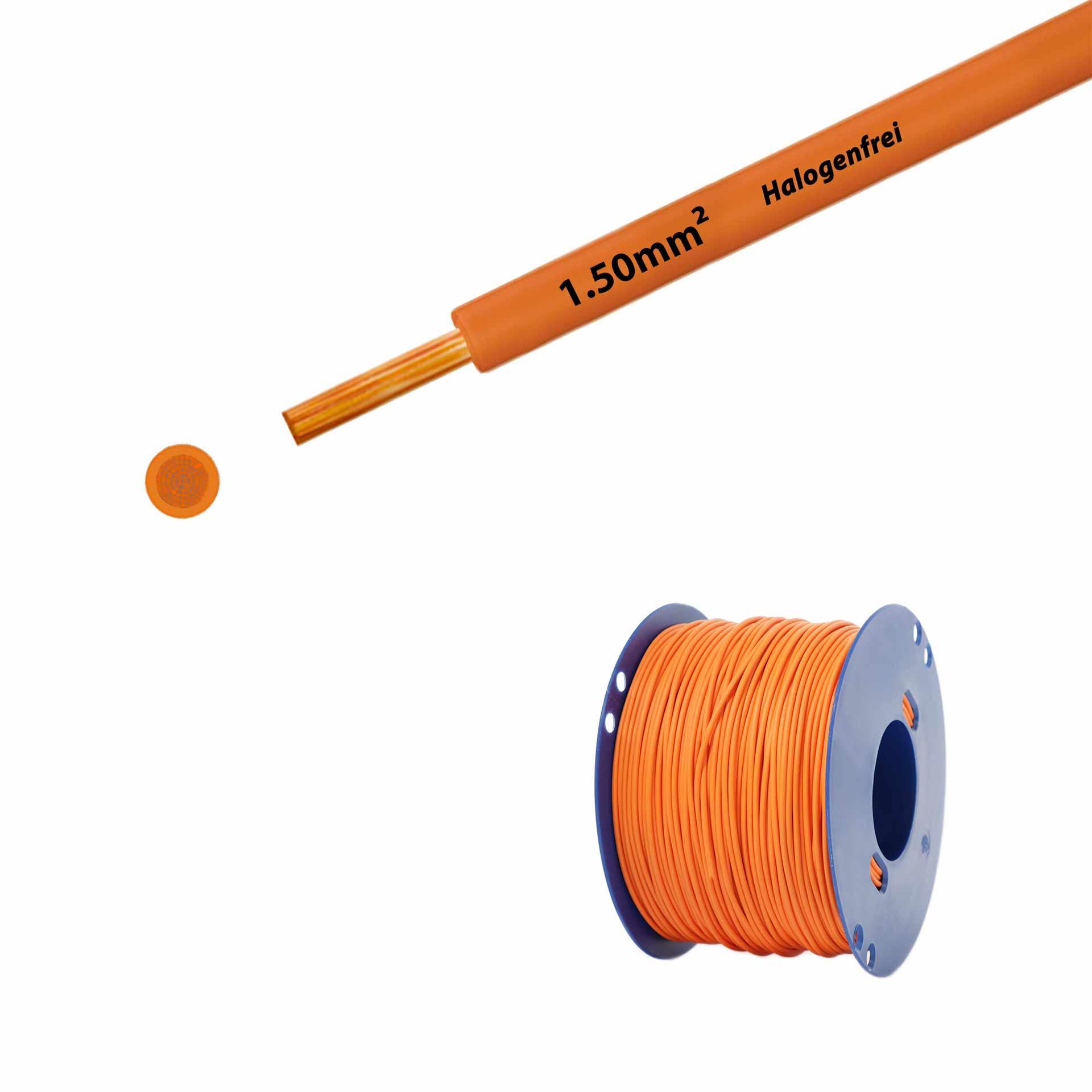 Halogen-free stranded wire 90° C, 750V, 1.50mm2, orange (RAL 2003), on plastic reel