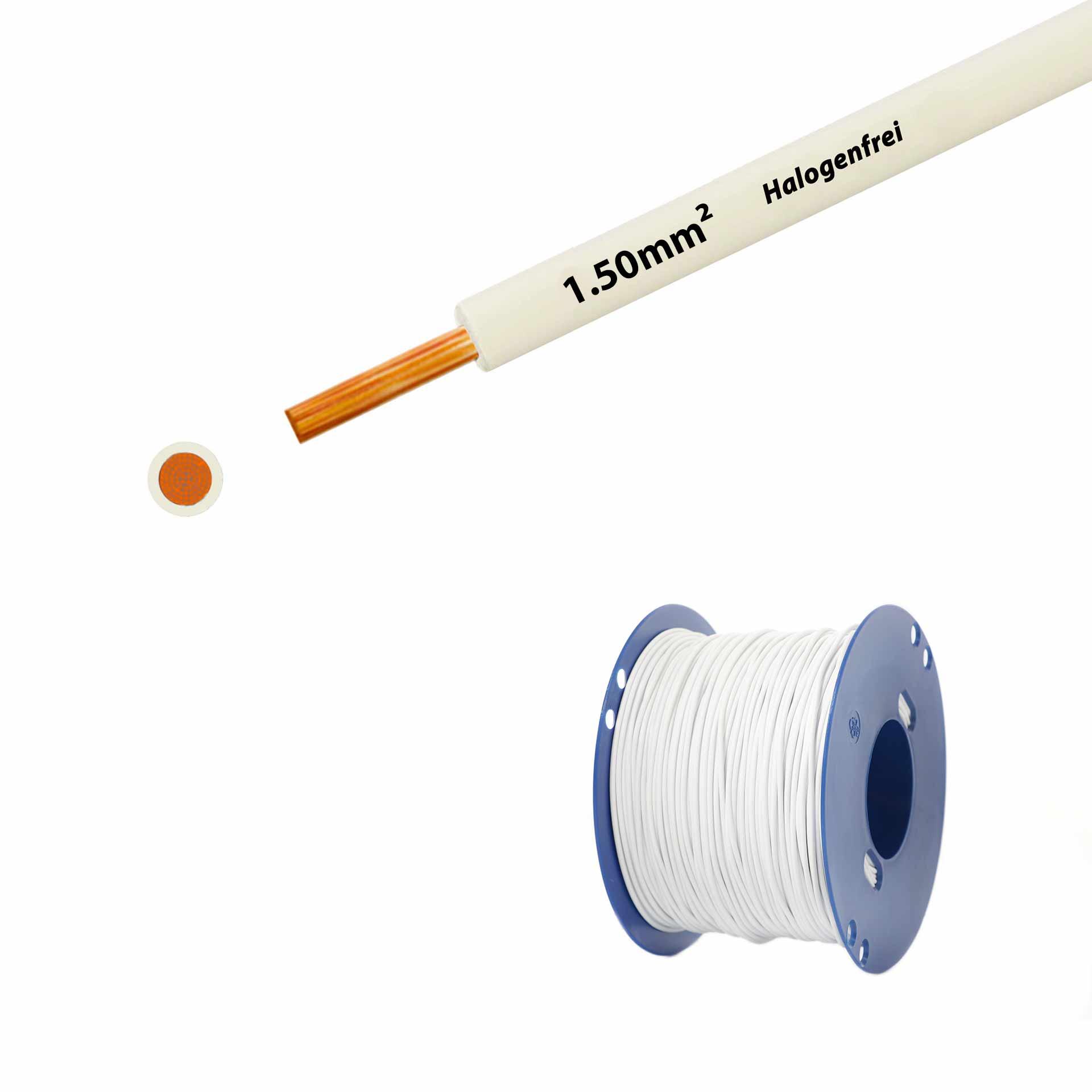 Fil sans halogène 90° C , 750V, 1.50mm2, blanc (RAL 9010), sur bobine