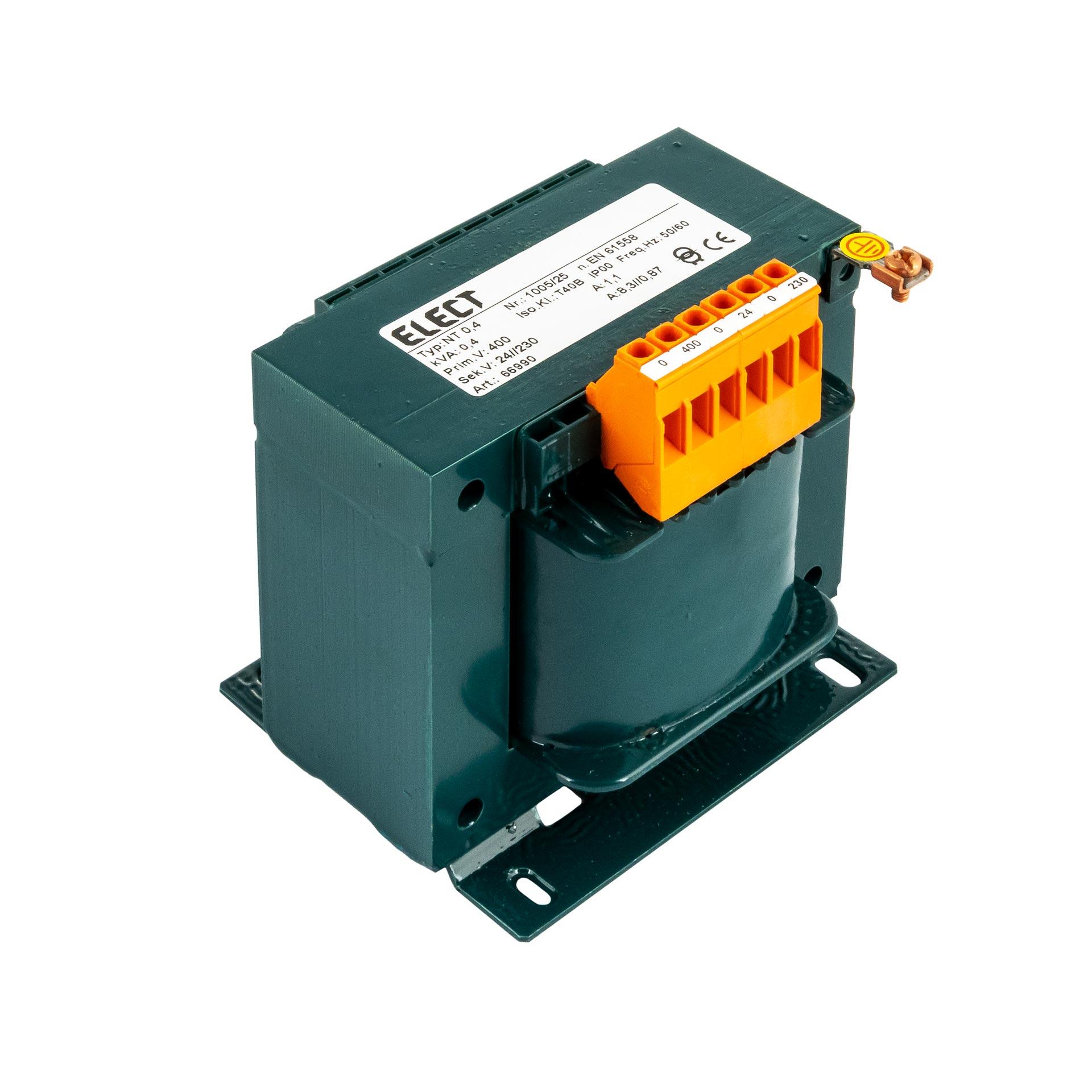 Transformateur de séparation monophasé 400V, 500VA (200VA+300VA), 24VAC / 230VAC, 8.3A / 1.3A