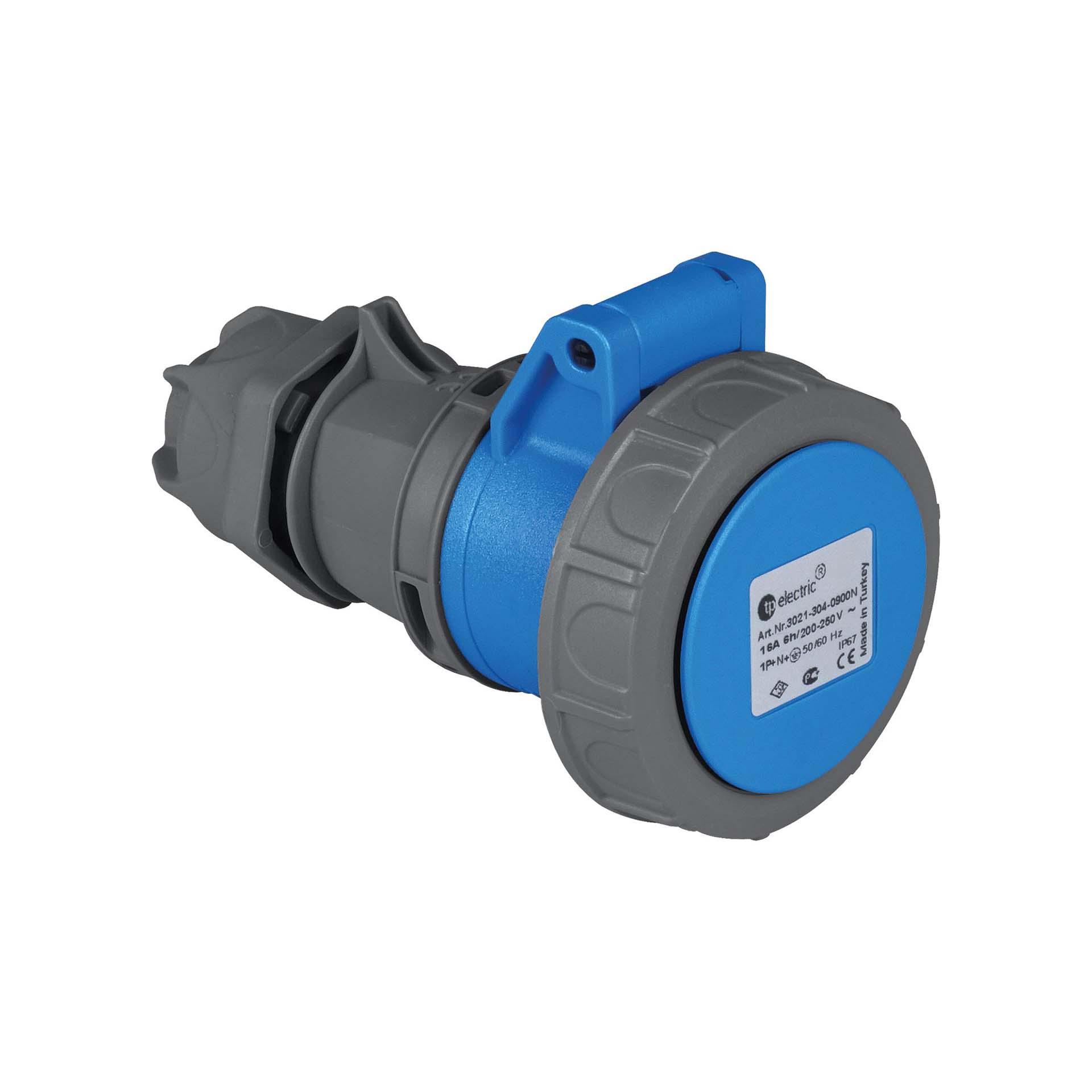Quick CEE connector 16A, 230V, 3-pole (1P+N+E), 6h, IP67, blue-anthracite, nickel-plated contacts