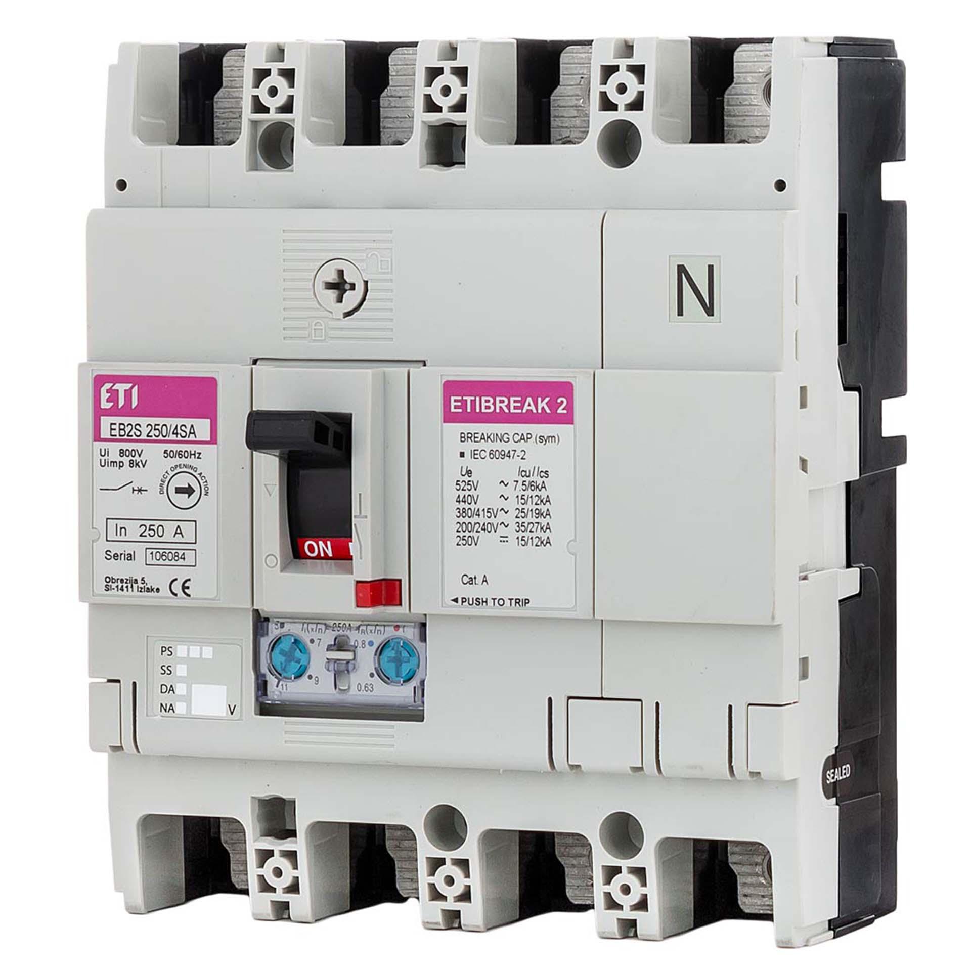 Circuit-breaker compact, EB2S 250/4SA 250A, Icu 25kA / Ics 19kA