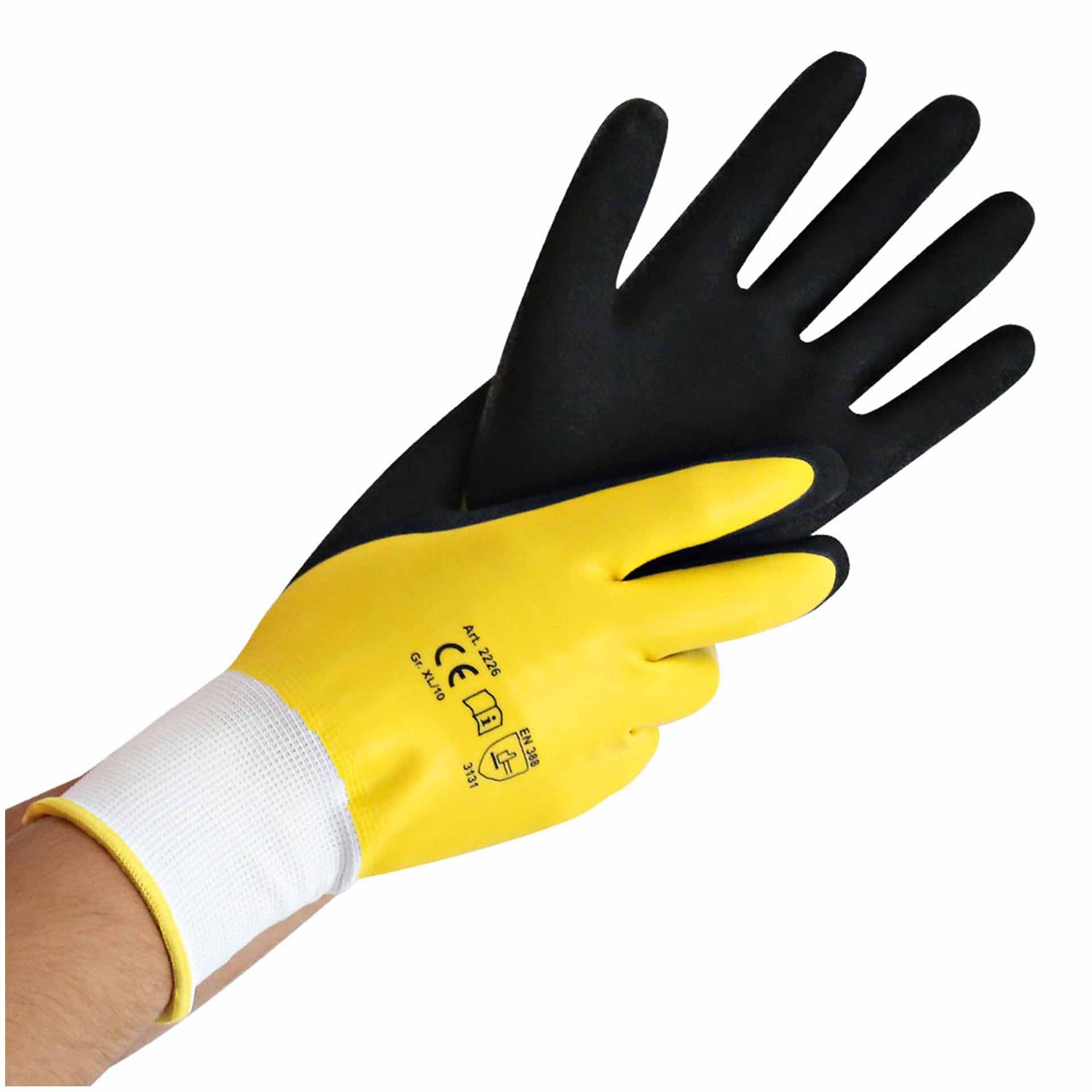 Gants de travail "Wet Protect" S / 7 jaune-noir 23cm