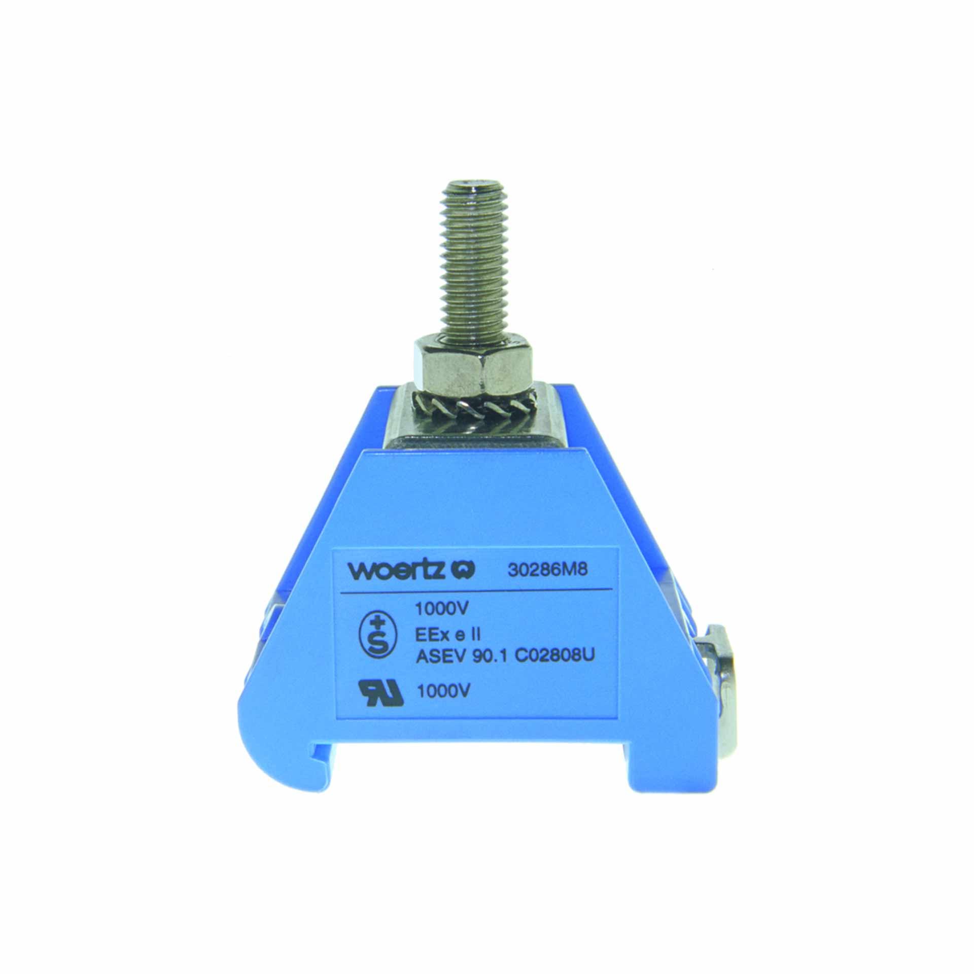 Stud terminal DIN35 M8, 95mm², 1-wire, blue
