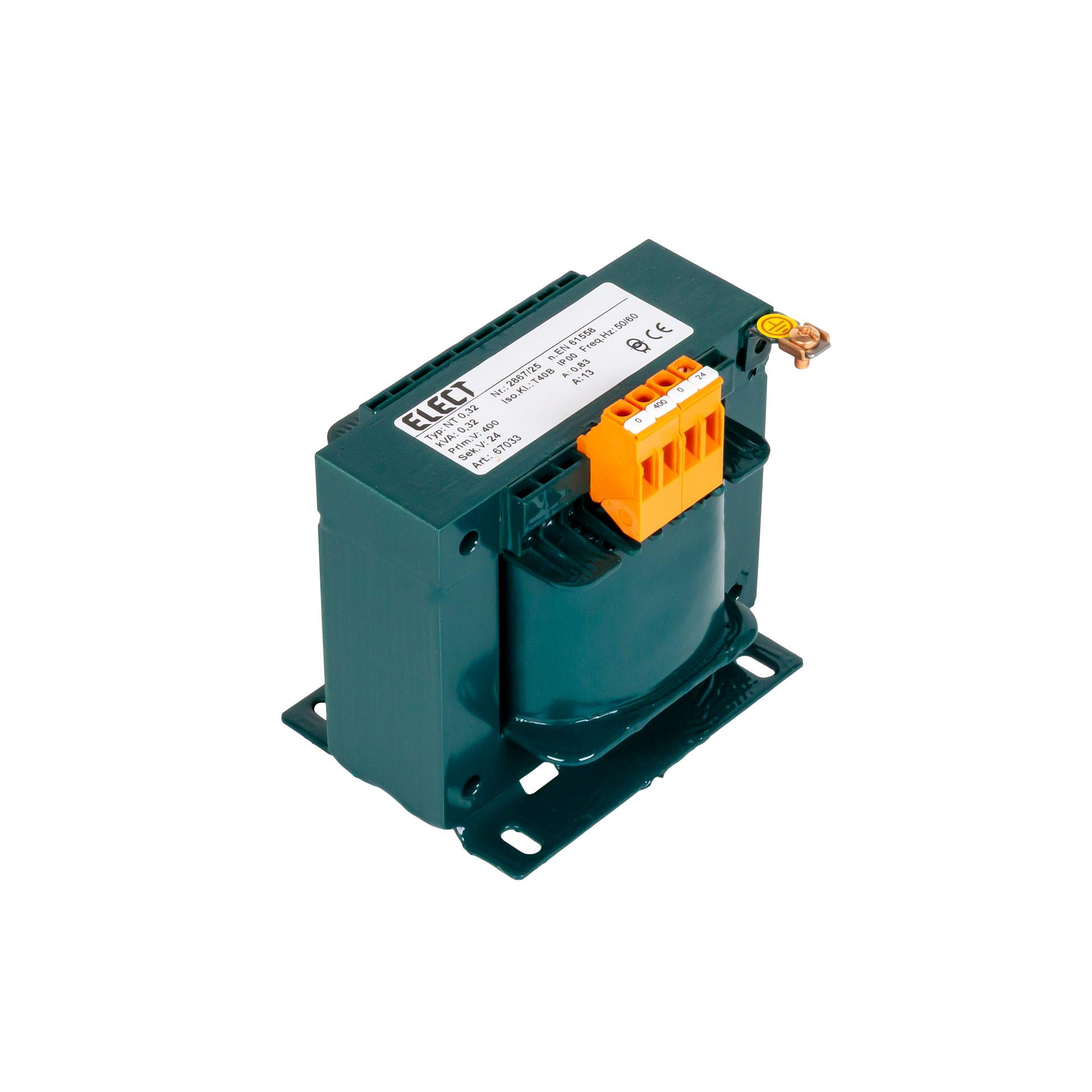 Transformateur de séparation monophasé 400V, 320VA, 24VAC - 13.33A