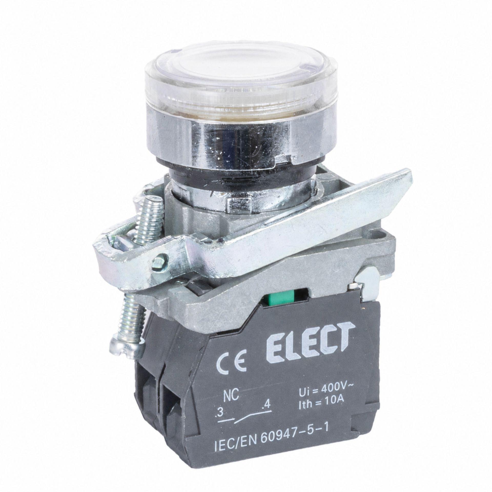 Bouton-poussoir lumineux blanc, 24 VAC/DC, 1 NF, Ø 22.5 mm, complet