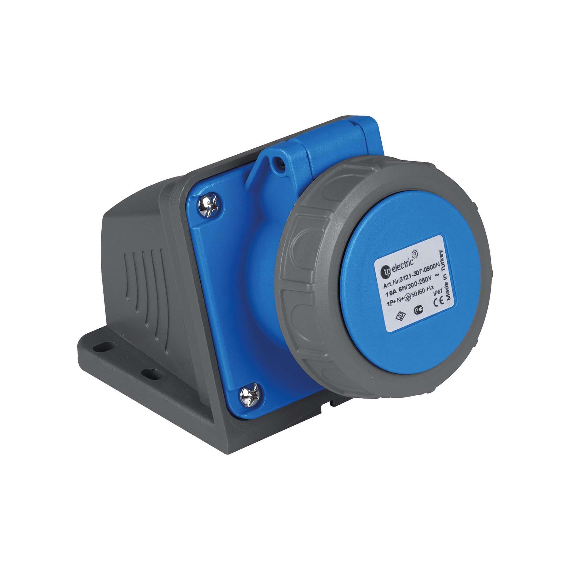 Quick AP socket outlet CEE 16A, 230V, 3-pin (1P+N+E) 6h, IP67, blue-anthracite, nickel-plated contacts