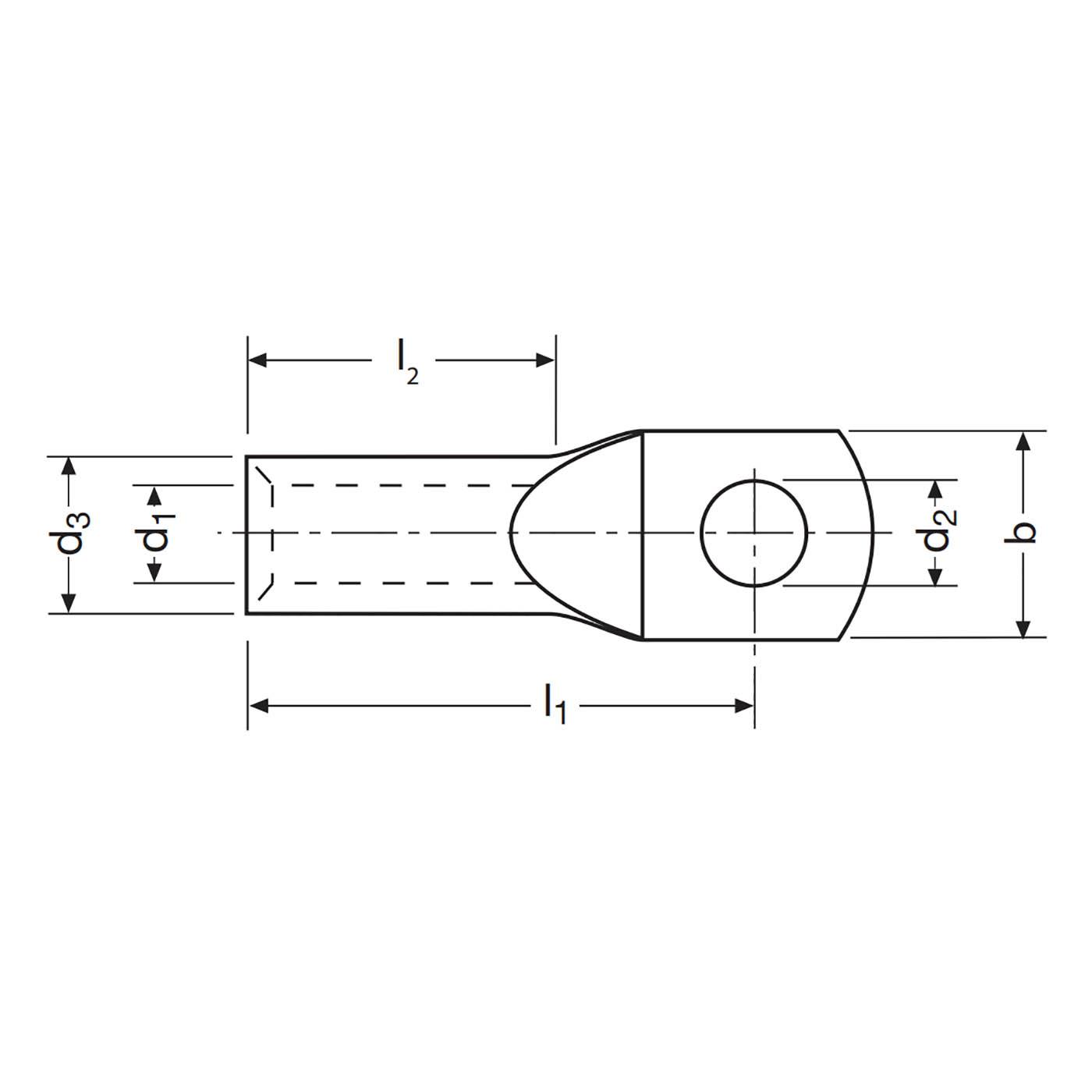 Cosse tubulaire étamée 35mm² / M12 avec trou d‘inspection