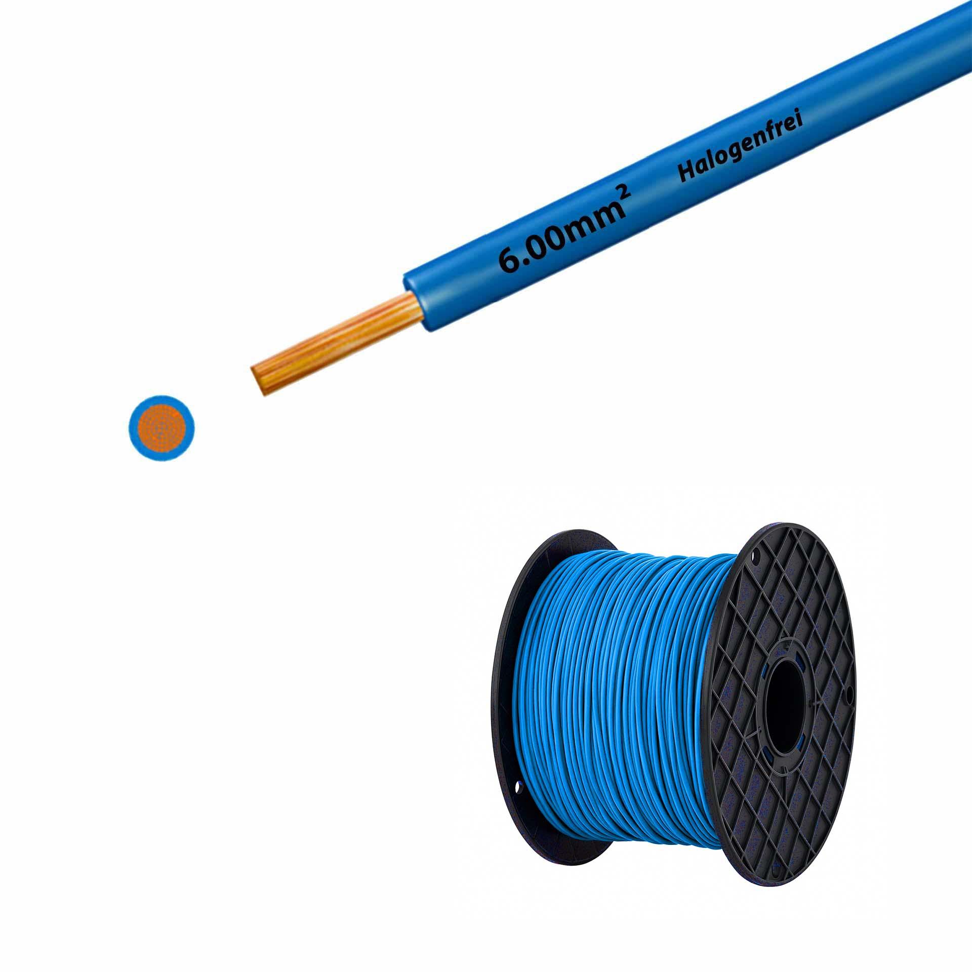 Cavo a trefoli senza alogeni 90° C, 500 V, 6,00 mm2, blu chiaro (RAL 5012), su bobina di plastica grande