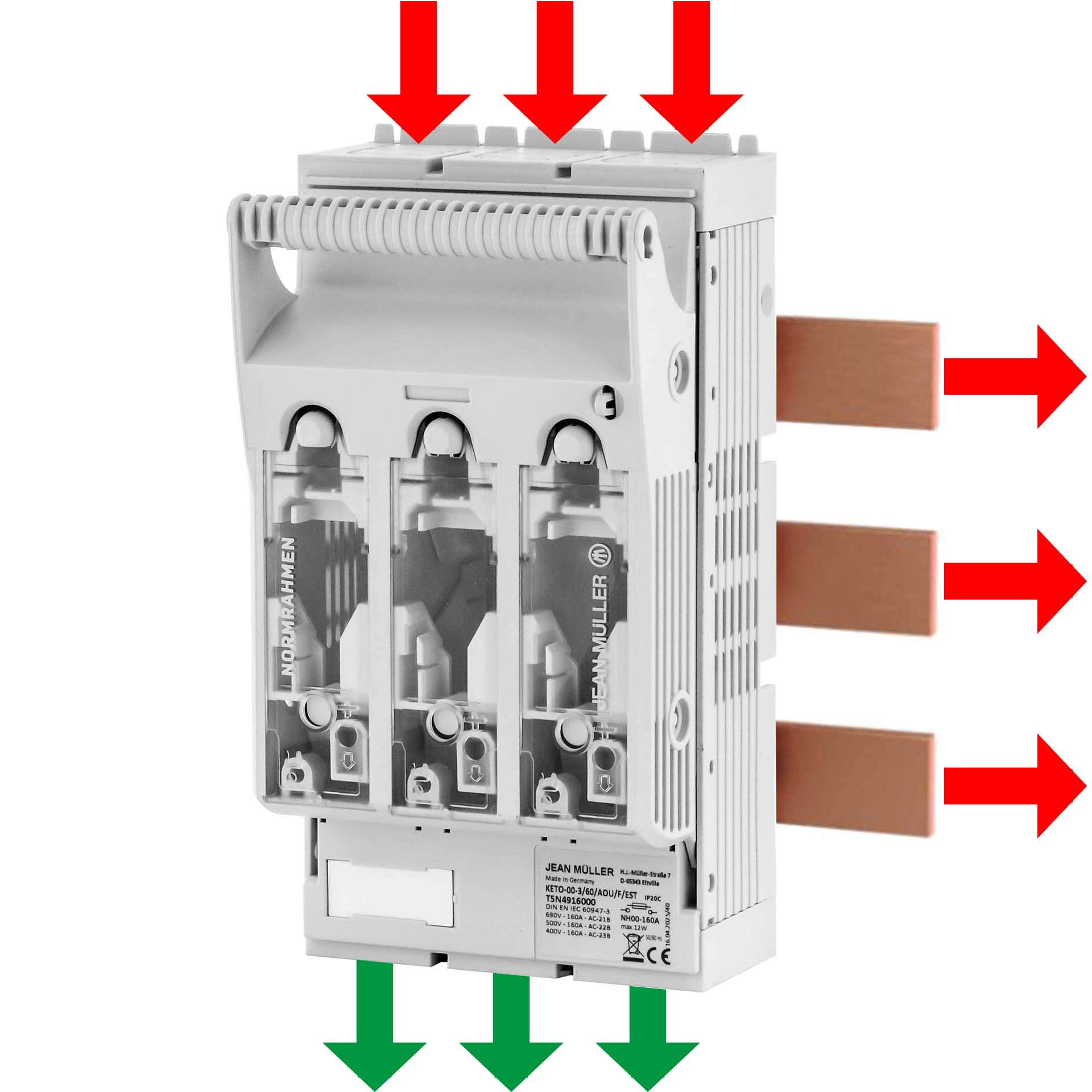 KETO Sectionneur HPC Gr.00, 3P, 60mm, M8, 160A, Rac. en haut/bas, alim. intégrée (EST), gris clair KETO Sectionneur HPC Gr.00, 3P, 60mm, M8, 160A, Rac. en haut/bas, alim. intégrée (EST), gris clair