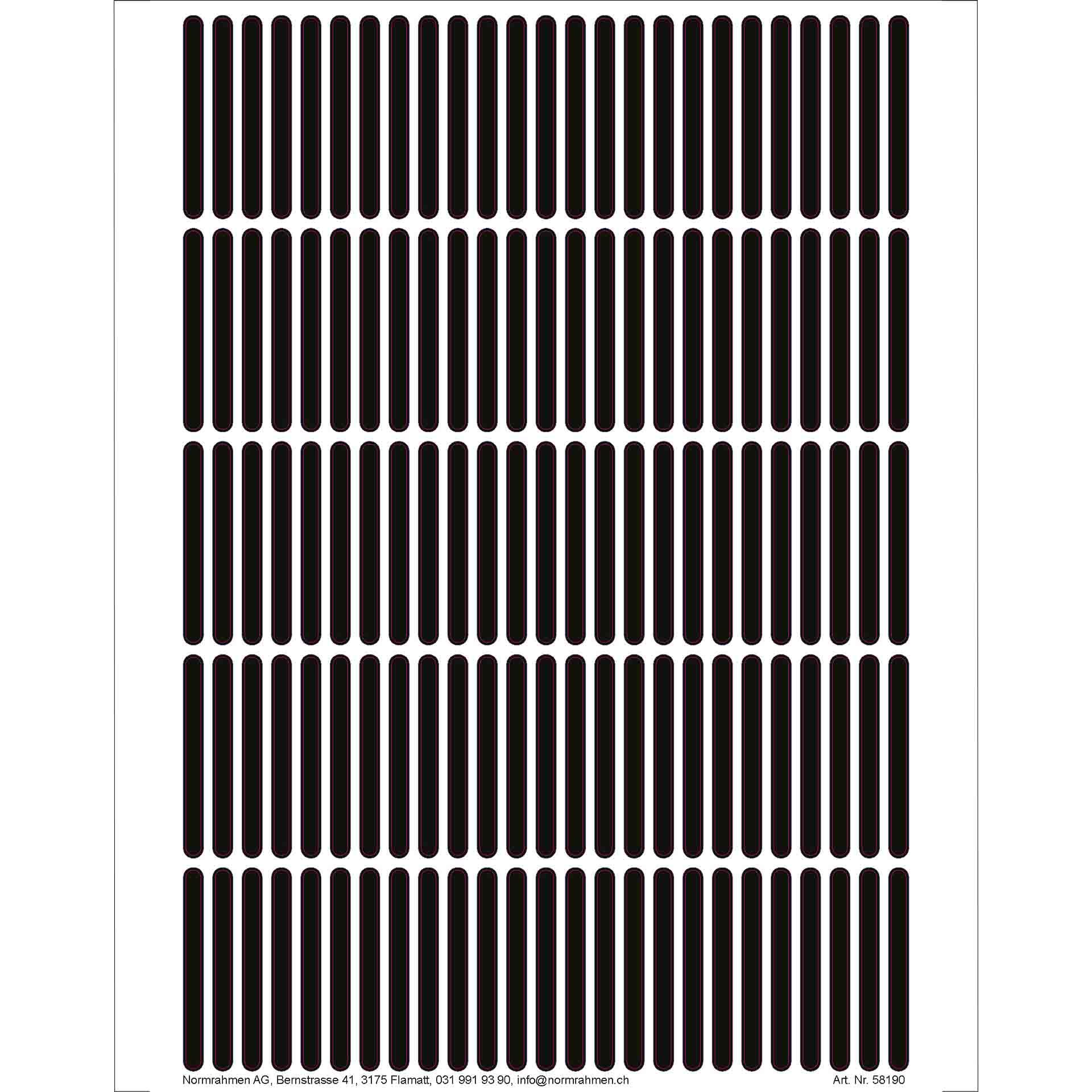 Bande noir de 54x4mm arrondie par les marquagesdes disjoncteurs 3P+N, Lot de 125 pièces, Feuille A4
