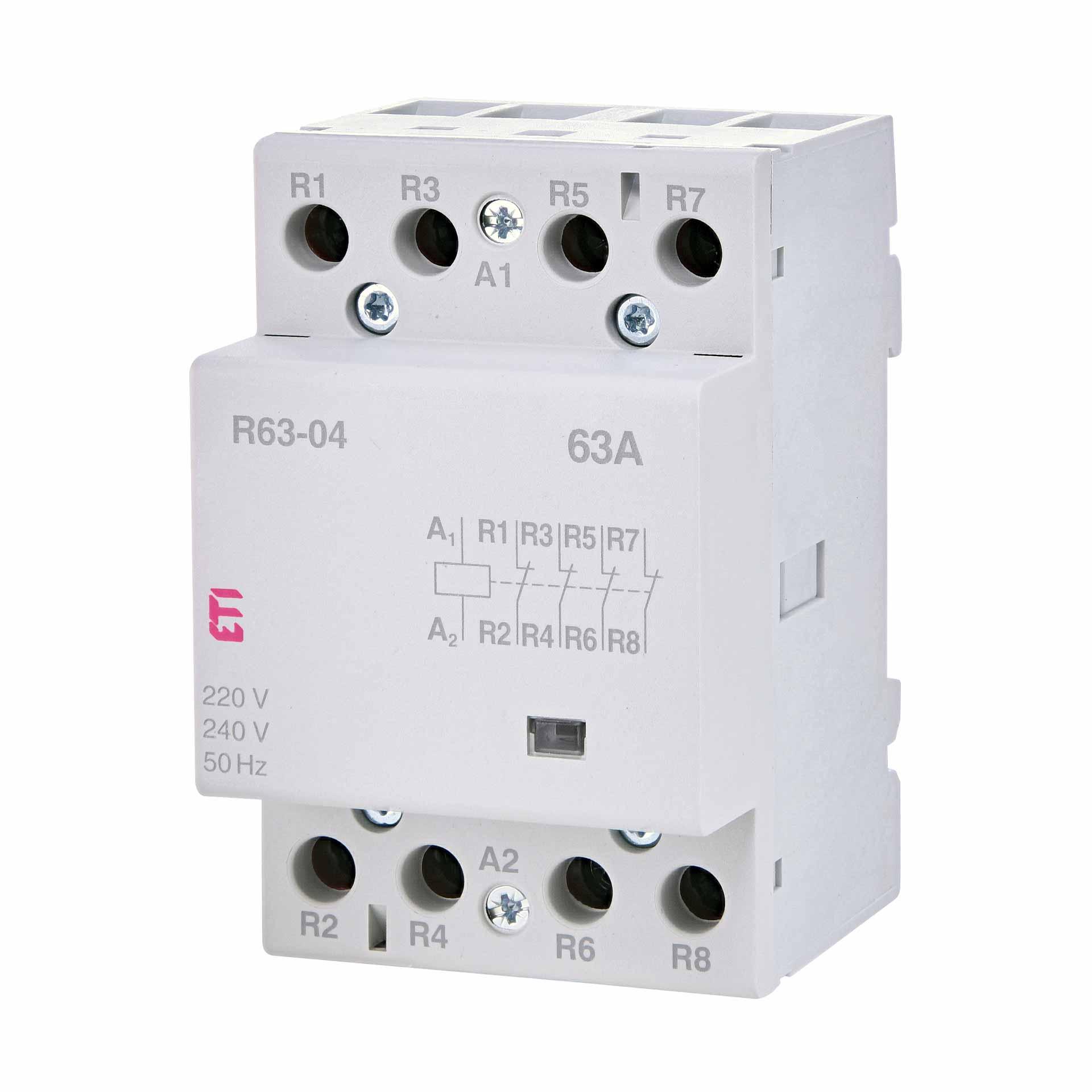 Contattore di installazione a 4 poli, 63A (AC1, 400V), R63-04 230V AC