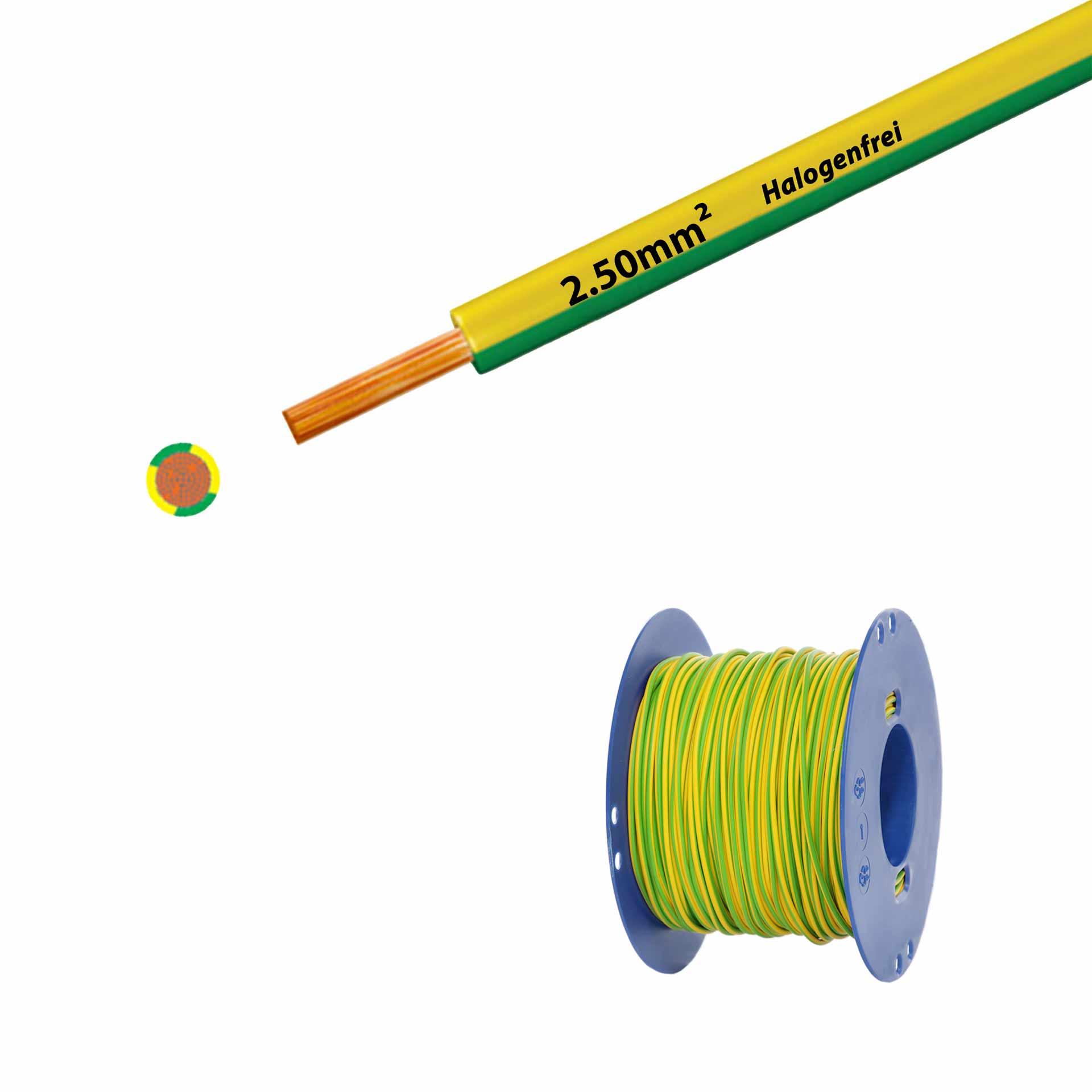 Fil sans halogène 90° C , 750V, 2.50mm2, jaune-vert (RAL 1021/6018), sur bobine