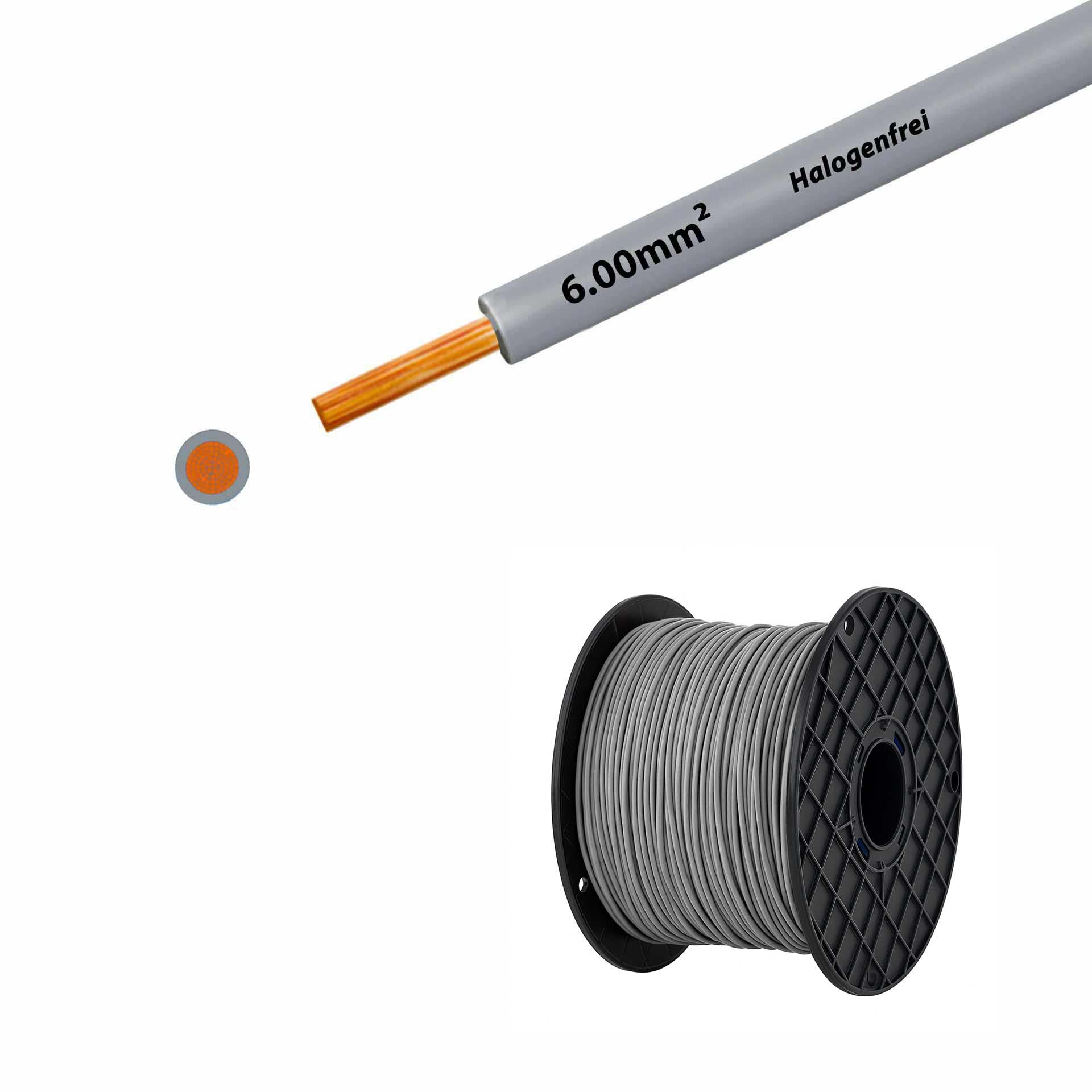 Cavo a trefoli senza alogeni 90° C, 500 V, 6,00 mm2, grigio (RAL 7001), su bobina di plastica grande