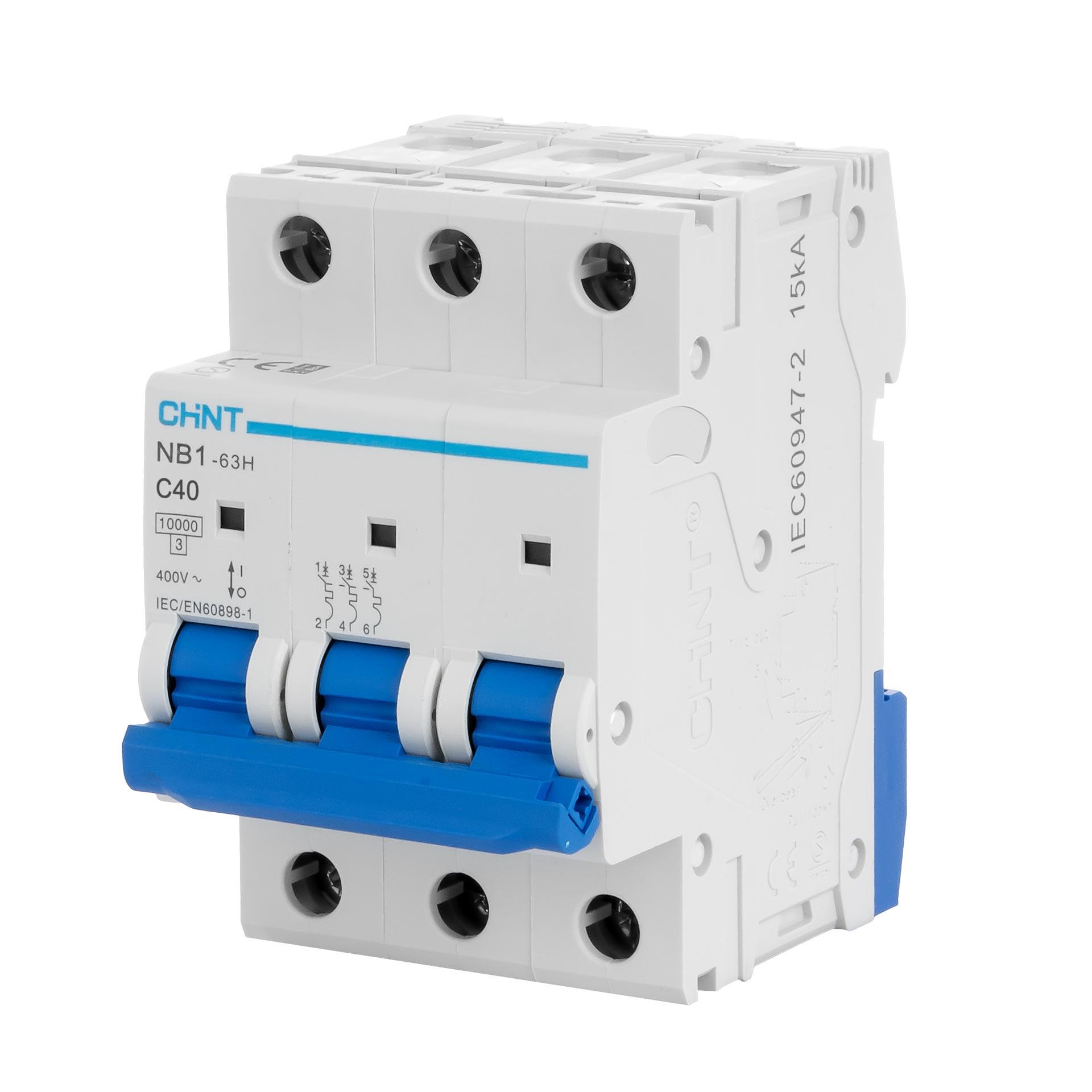 Chint Leitungsschutzschalter - MCB, 3-Polig, Charakteristik C / 40A, 10kA, Typ NB1-63H DB