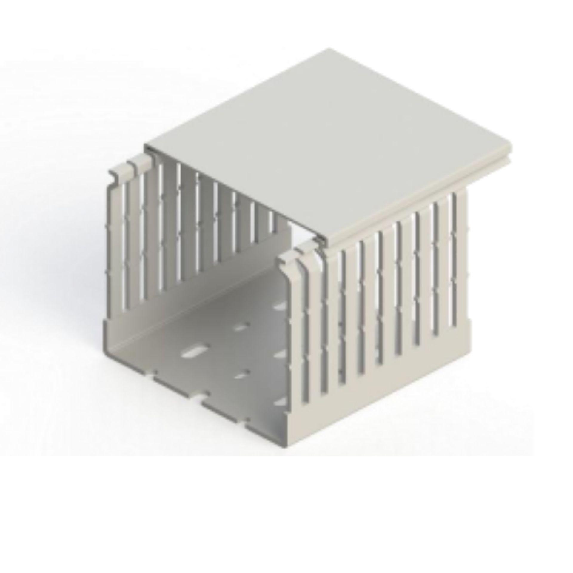 Halogen-free cable duct, light grey (VK-GN) / 100x100mm (WxH) – 5 mm spacing between the slots (New)