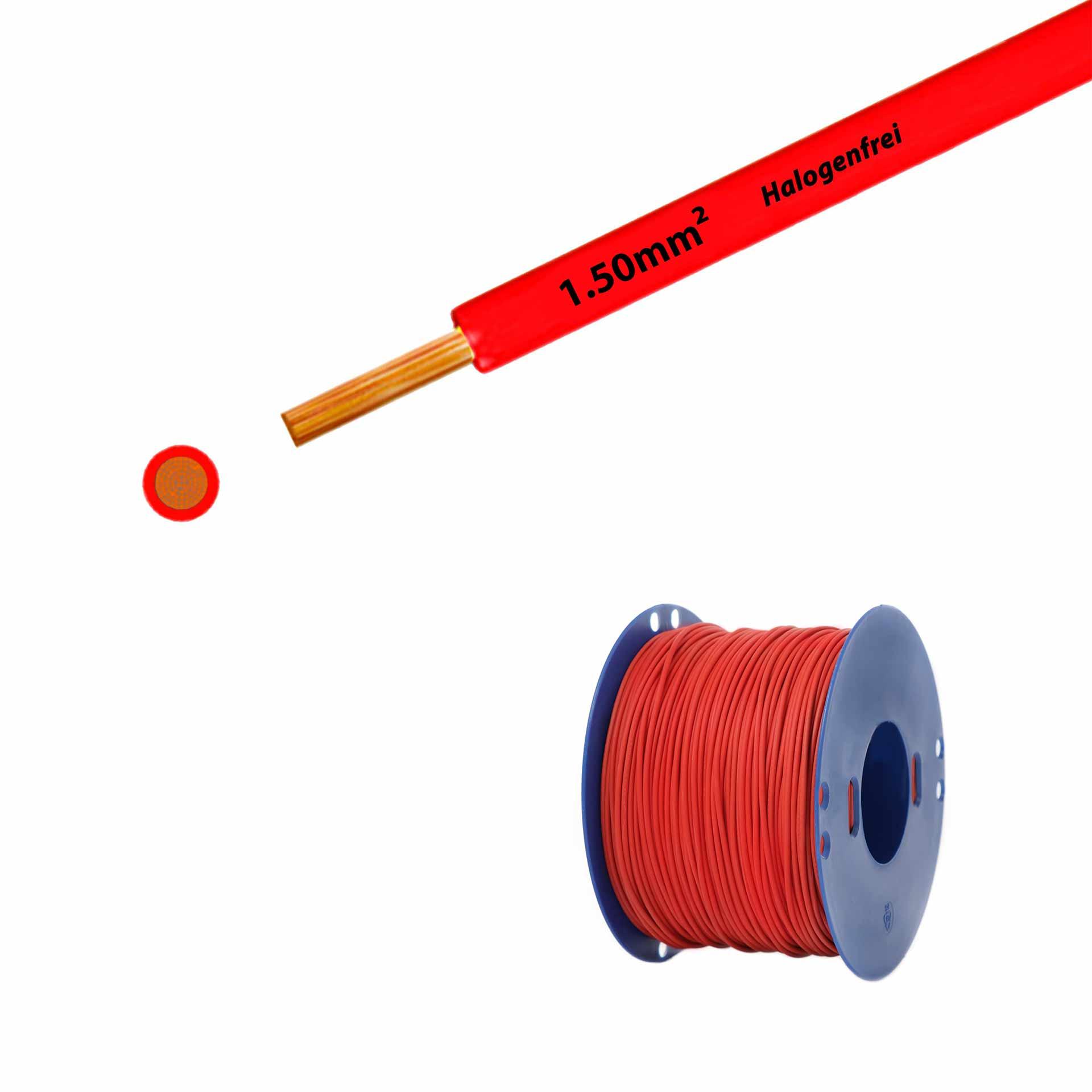 Fil sans halogène 90° C , 750V, 1.50mm2, rouge (RAL 3000), sur bobine