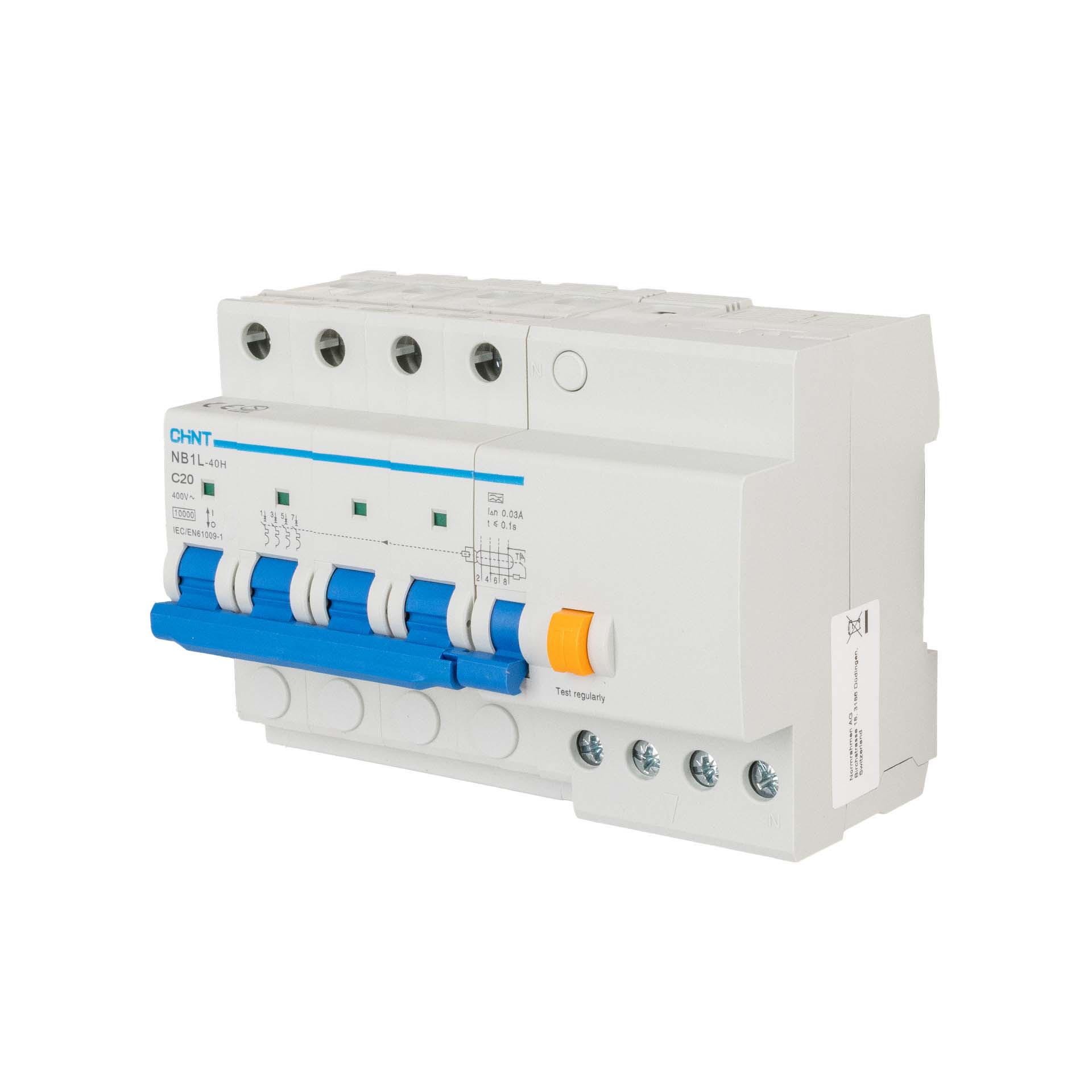 Chint FI/LS - RCBO 7-Modul, Typ A, 4P, Charakteristik C / 20A, 10kA, 30mA, Typ NB1L-40H