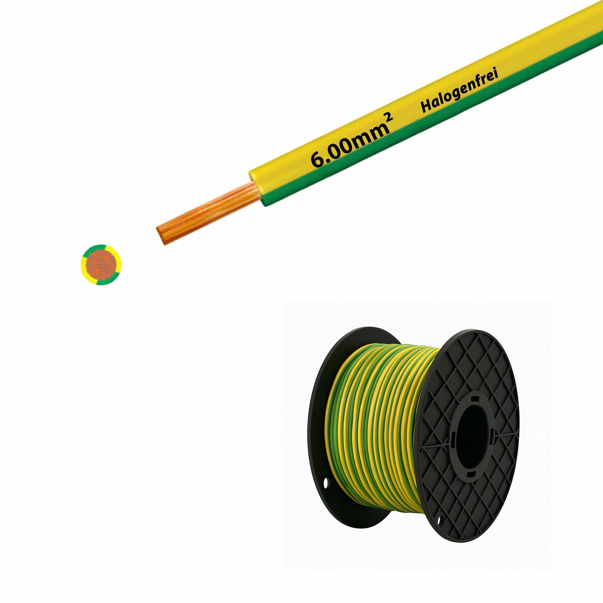 Cavo a trefoli senza alogeni 90° C, 500 V, 6,00 mm2, giallo-verde (RAL 1021/6018), in bobina di plastica grande