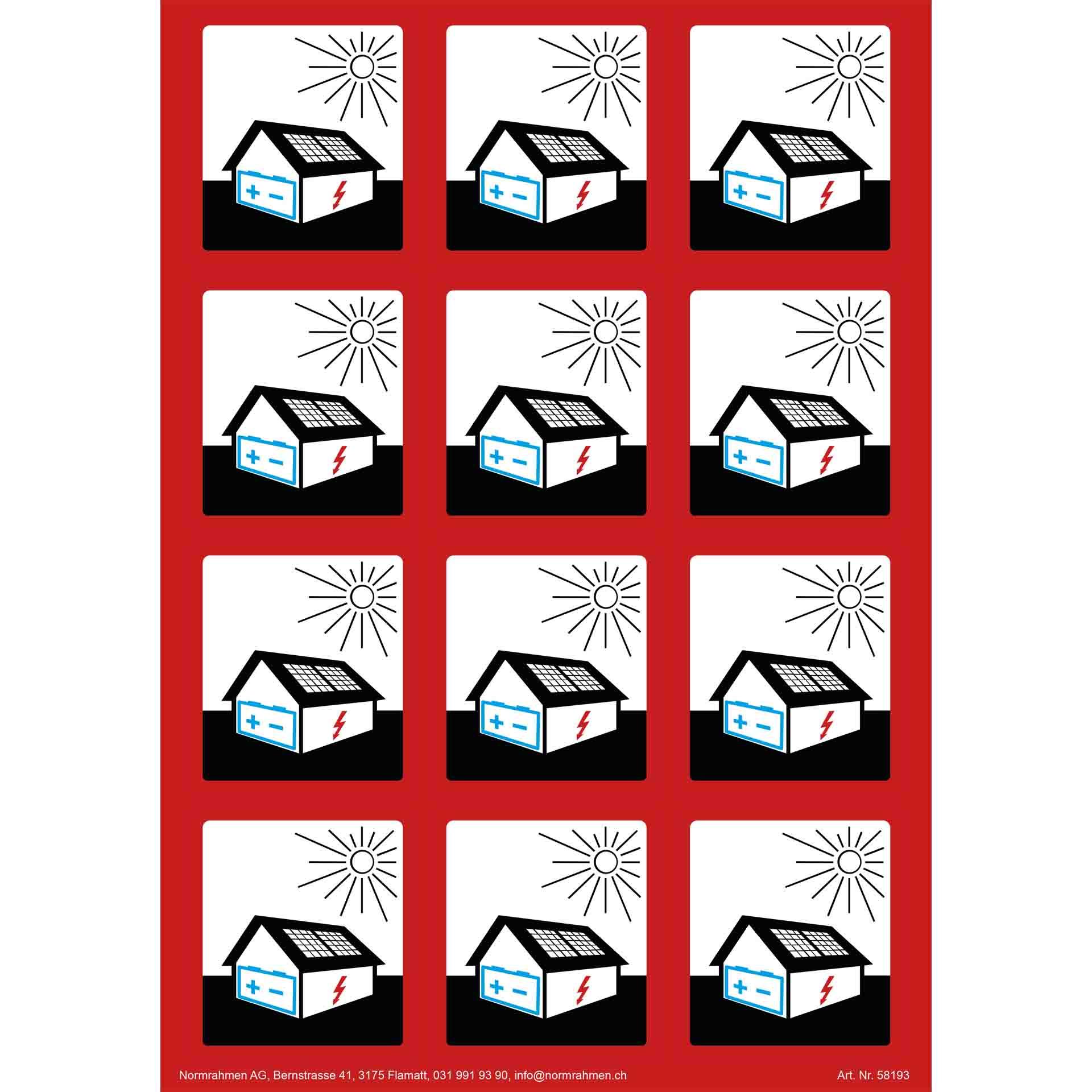 Solar PV system with battery, adhesive size: 61x68mm, 12 pieces on A4 sheet