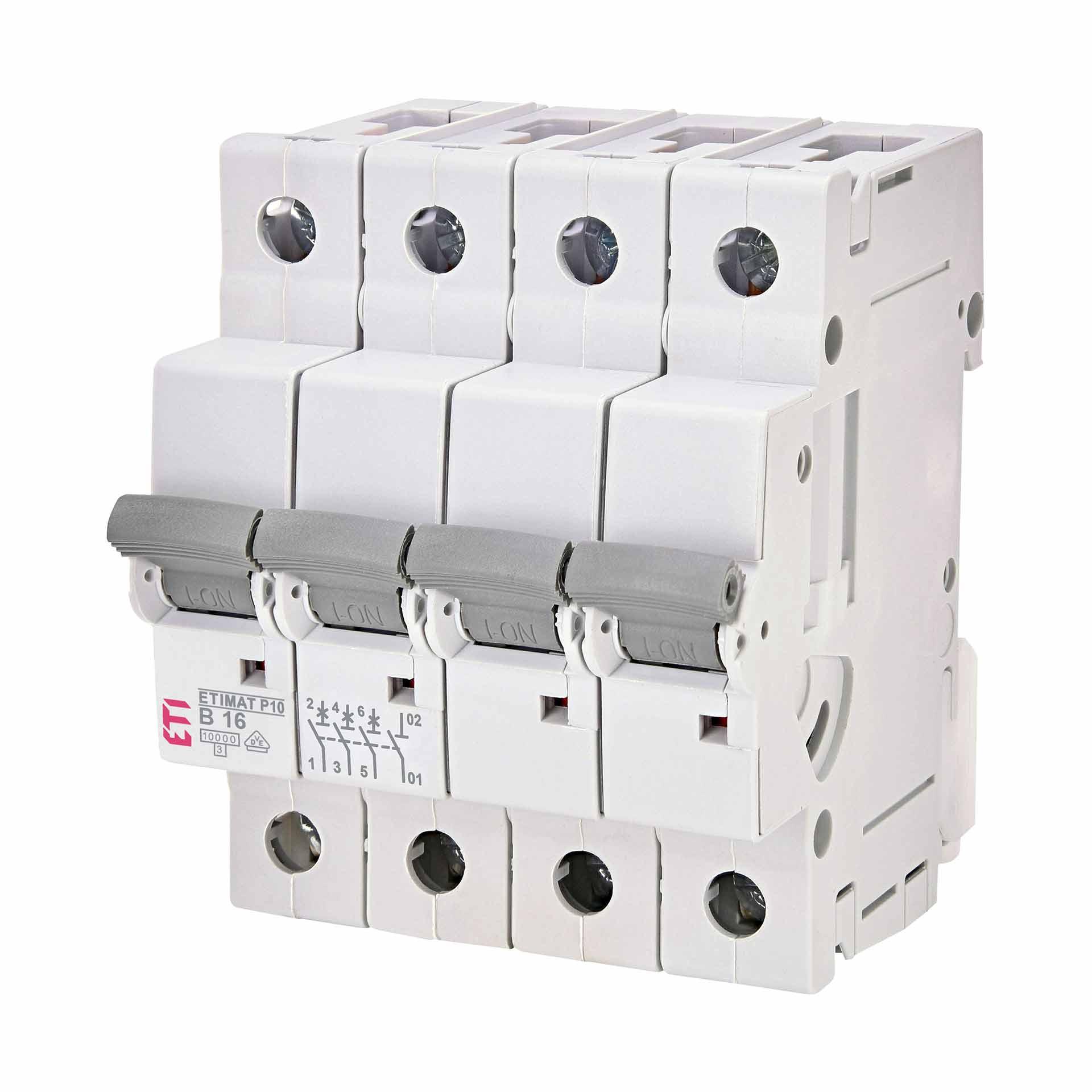 Miniature circuit-breaker, ETIMAT P10, 3-pole+N, characteristic B / 16A, 10kA