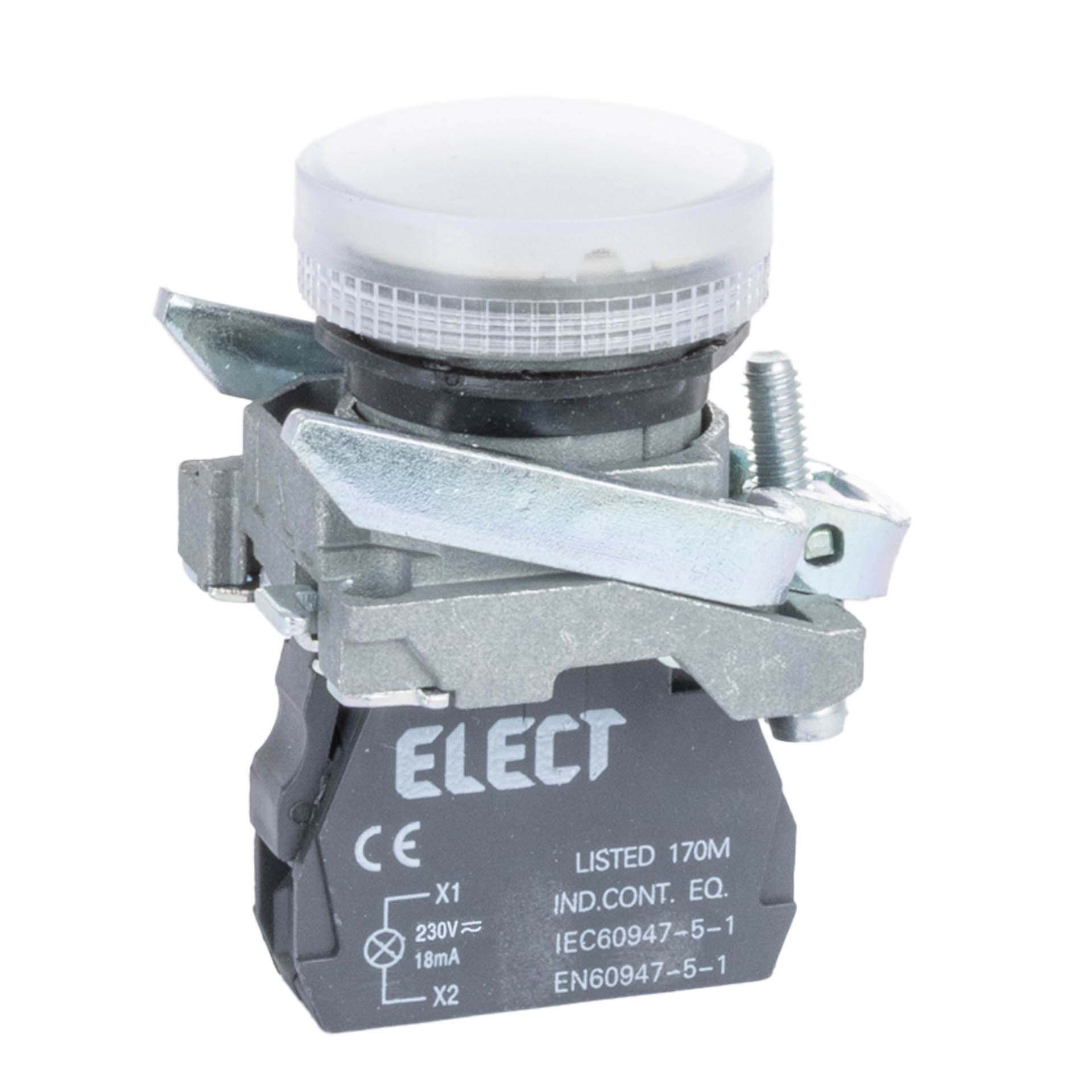 Signallampe weiss 230VAC/DC, Ø 22.5mm, komplett
