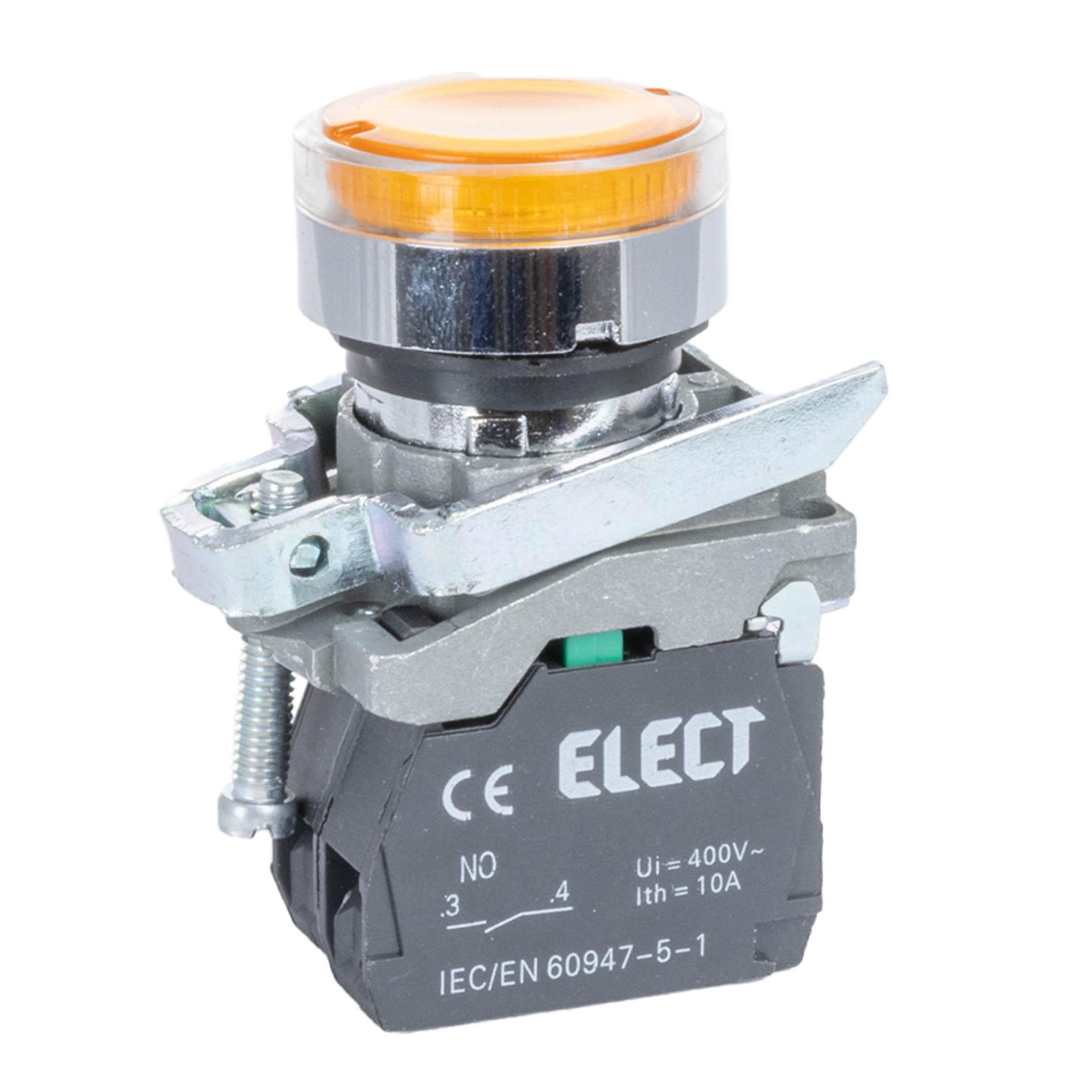 Leuchtdrucktaster gelb, 230VAC/DC, 1NO, Ø 22.5mm, komplett