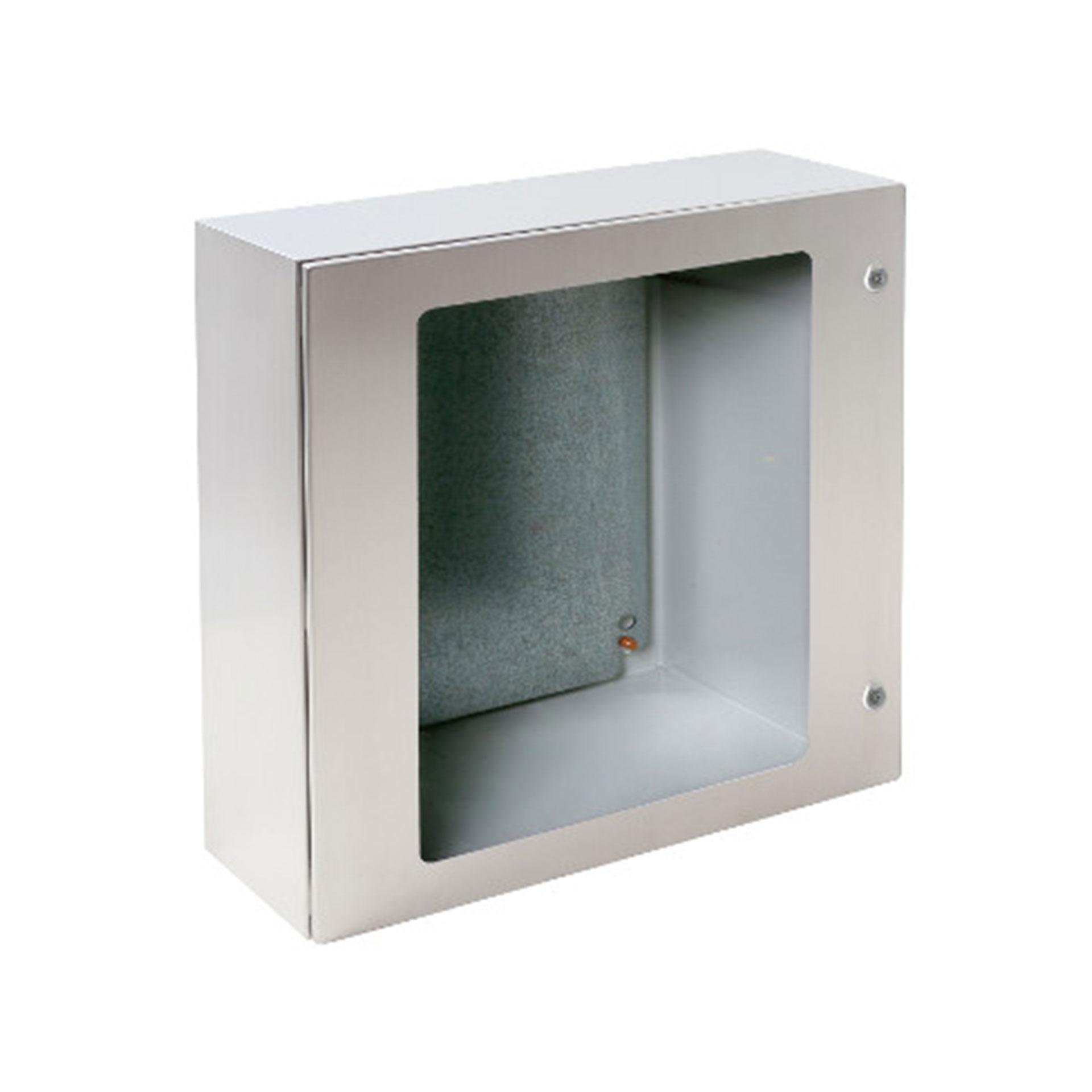 Coffret mural en inox V2A, IP66, porte vitrée, LxHxP 300x400x200mm, avec plaque de montage
