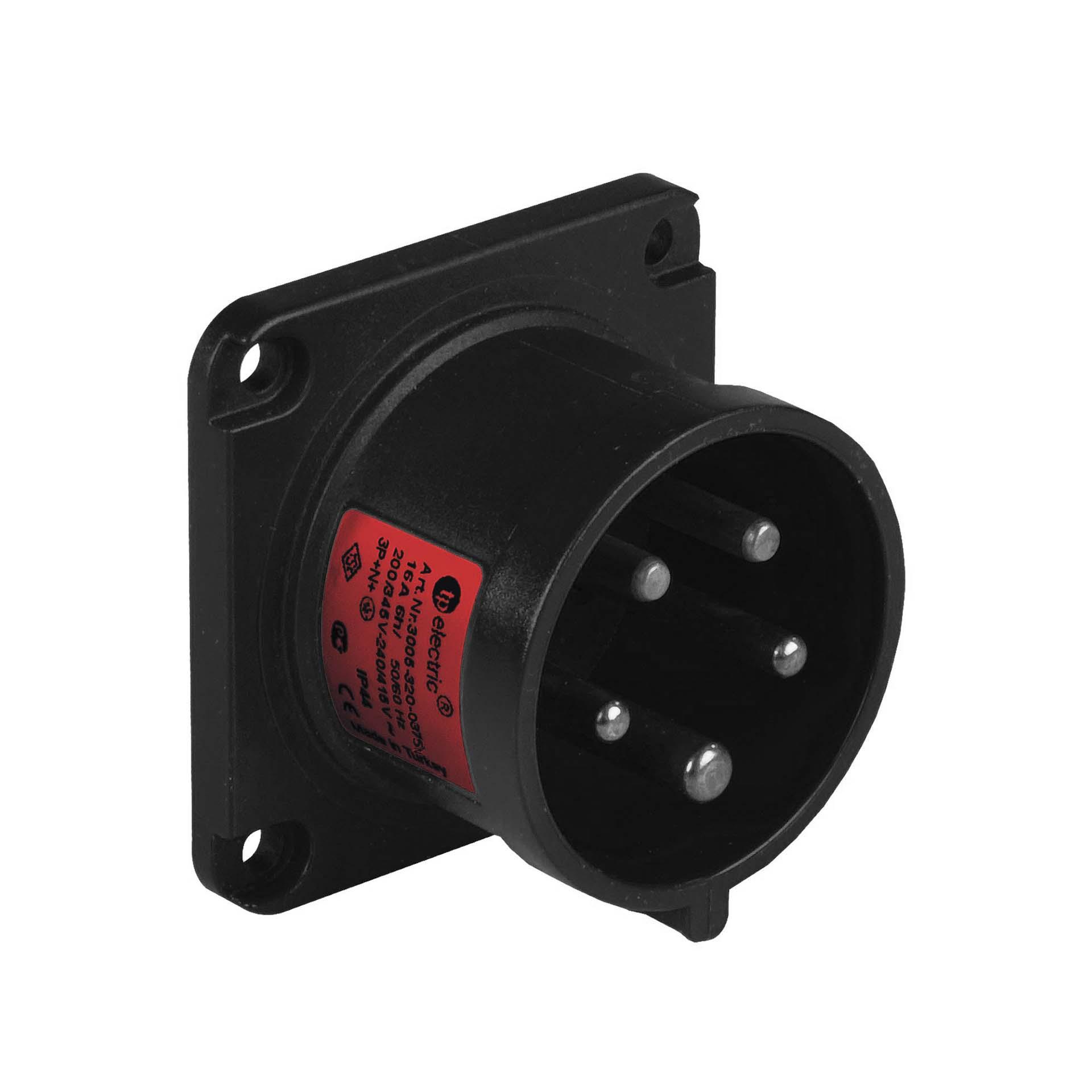 Quick CEE appliance plug 16A, 400V, 5-pin (3P+N+E), 6h, IP44, straight, black, nickel-plated contacts