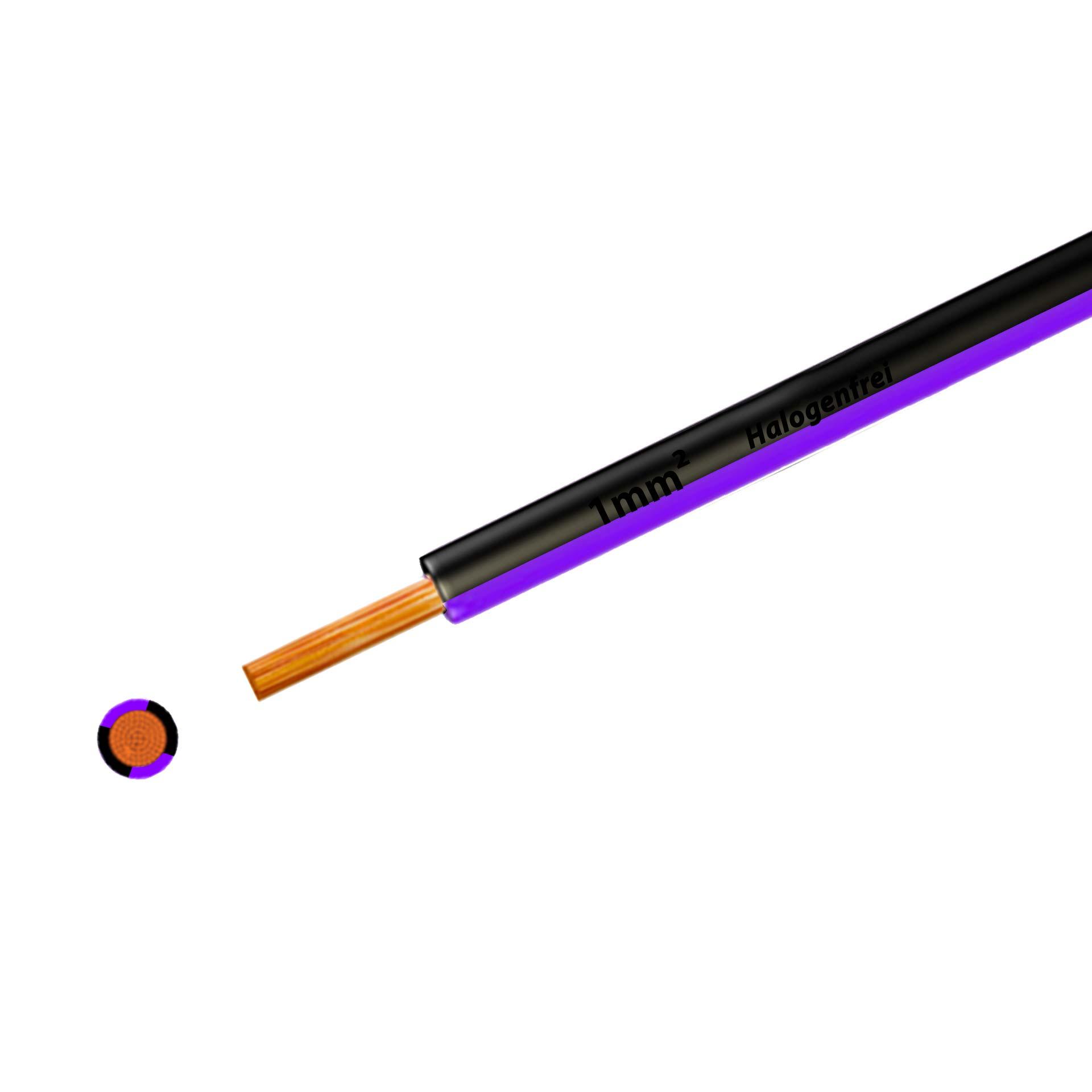 Litze halogenfrei 90° C, 500V, 1.00 mm2, schwarz-violett (RAL 9005/4005), auf Kunststoffrolle