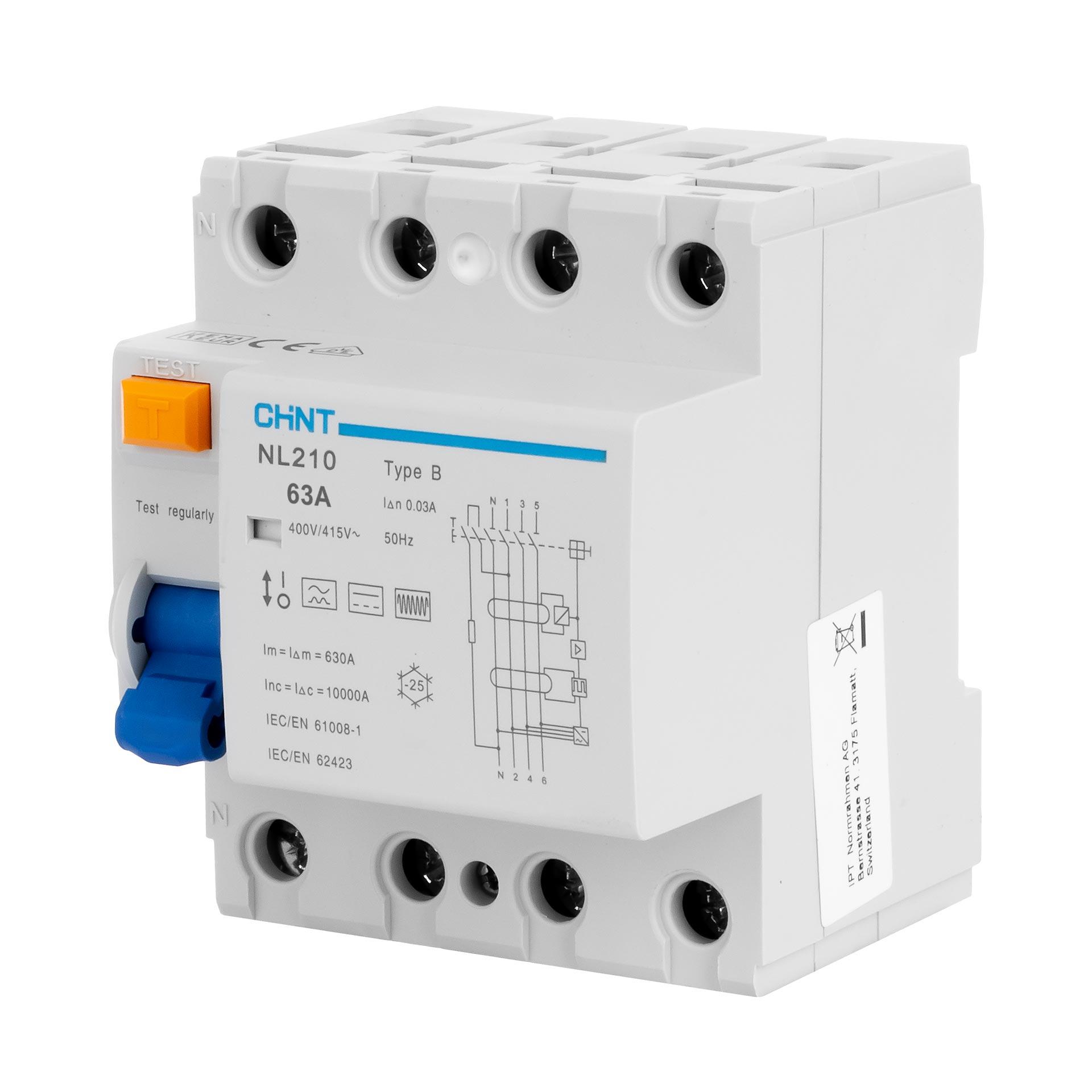 Interruttore automatico differenziale Chint istantaneo, 4P, 63A, tipo B, 10kA, 30mA, DB, N-Links (NL210)