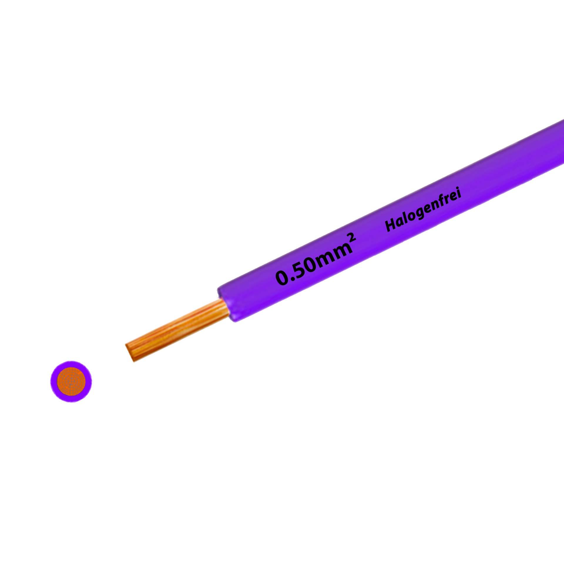 Litze halogenfrei 90° C , 500V, 0.50mm2, violett (RAL 4005), auf Kunststoffrolle