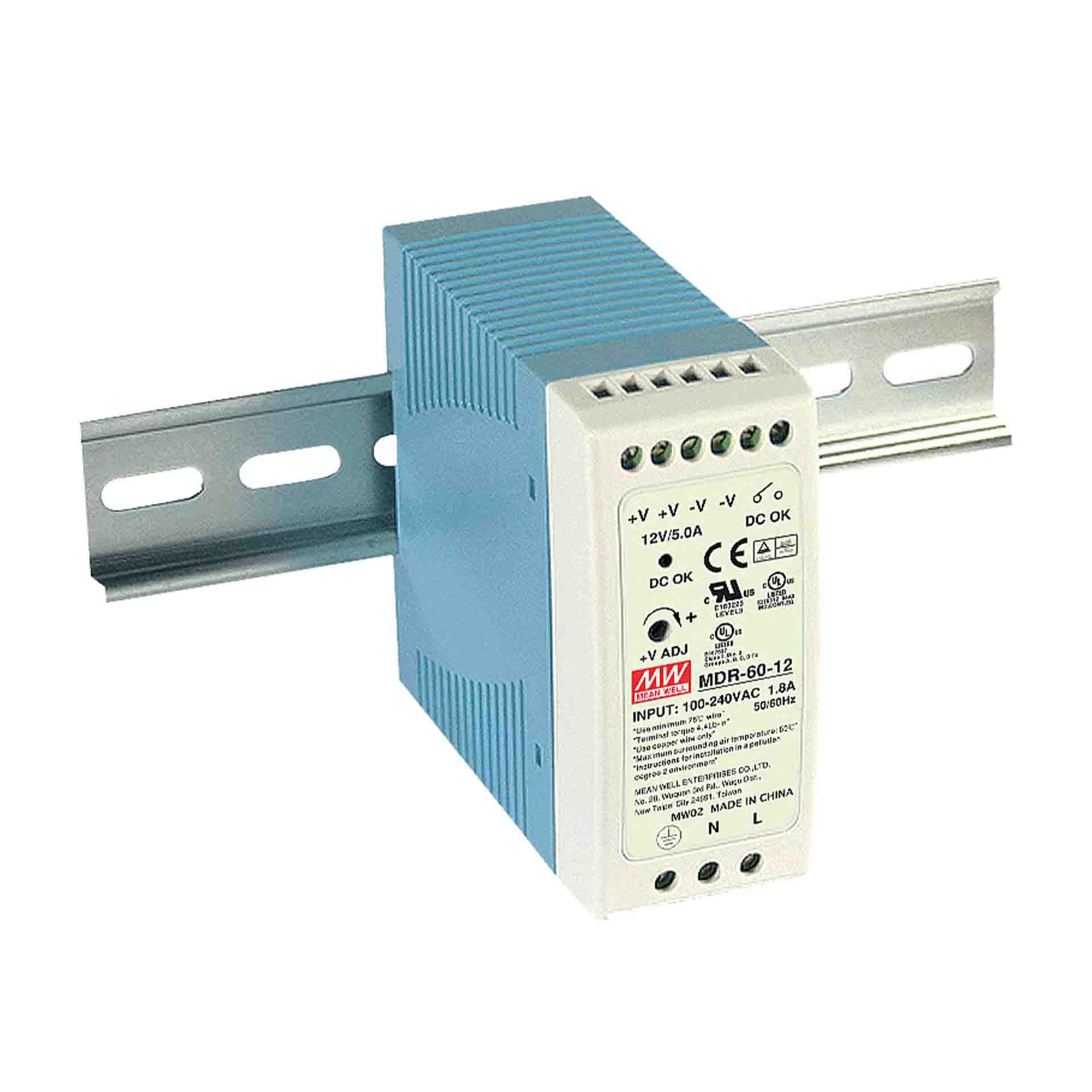 Alimentation stabilisée Mean Well MDR-60-12, 12V DC, 5A, 60W