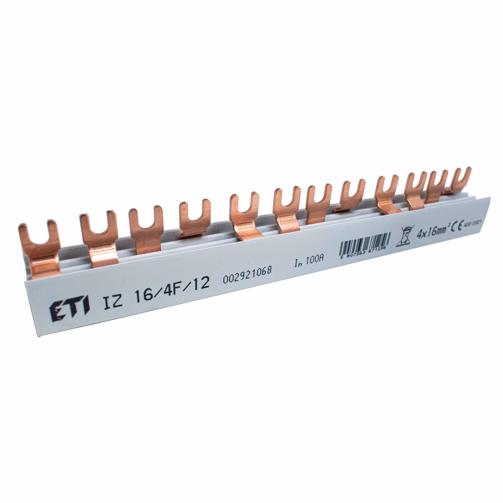 Insulated forked phase busbar 16mm2, (3x4P) P-P=18mm, 12MOD