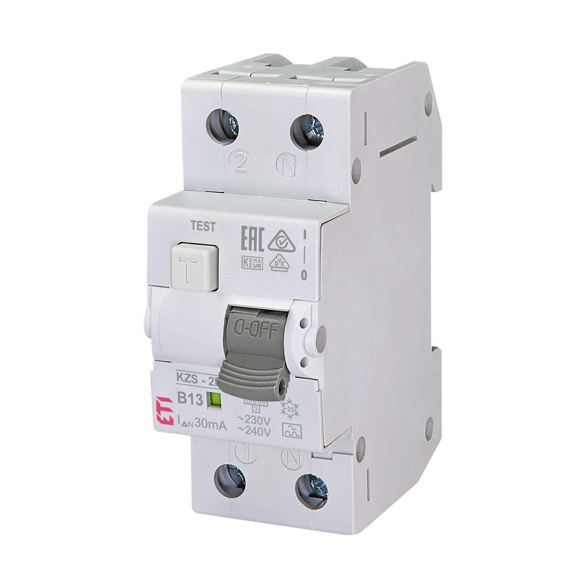FI/LS,  KZS-2M, Typ-A, 1-polig+N, Charakteristik B / 13A, 10kA (0.03A)