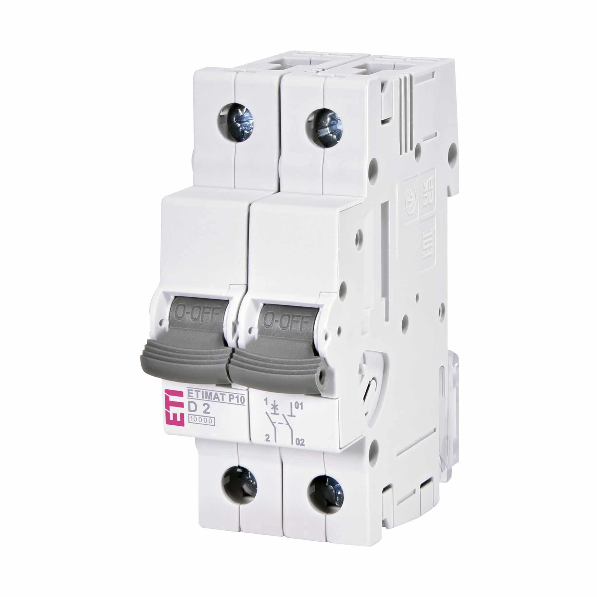 Miniature circuit-breaker, ETIMAT P10, 1-pole+N, characteristic D / 2A, 10kA