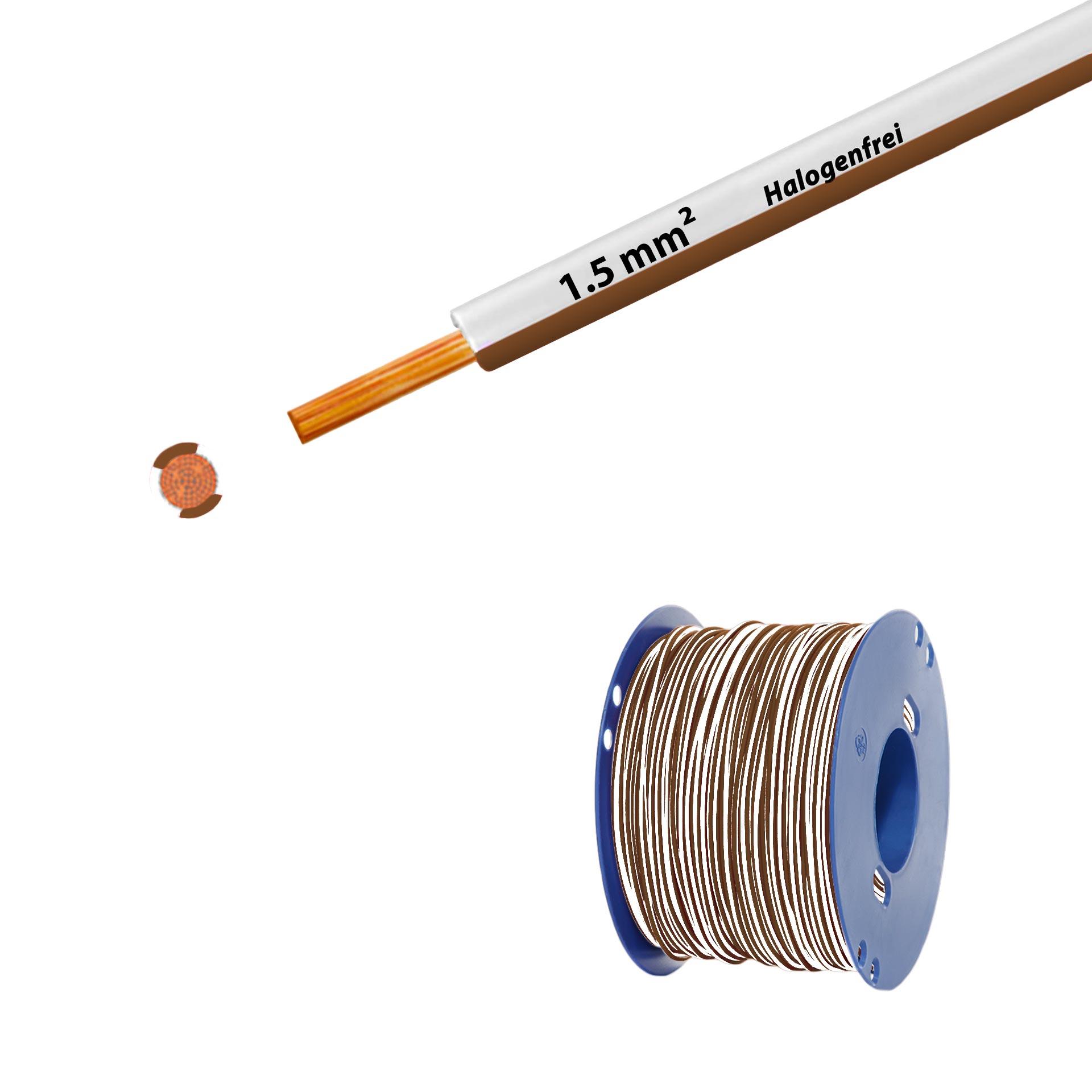 Litze halogenfrei 90° C , 750V, 1.50mm2, weiss-braun (RAL 9010/8003), auf Kunststoffrolle