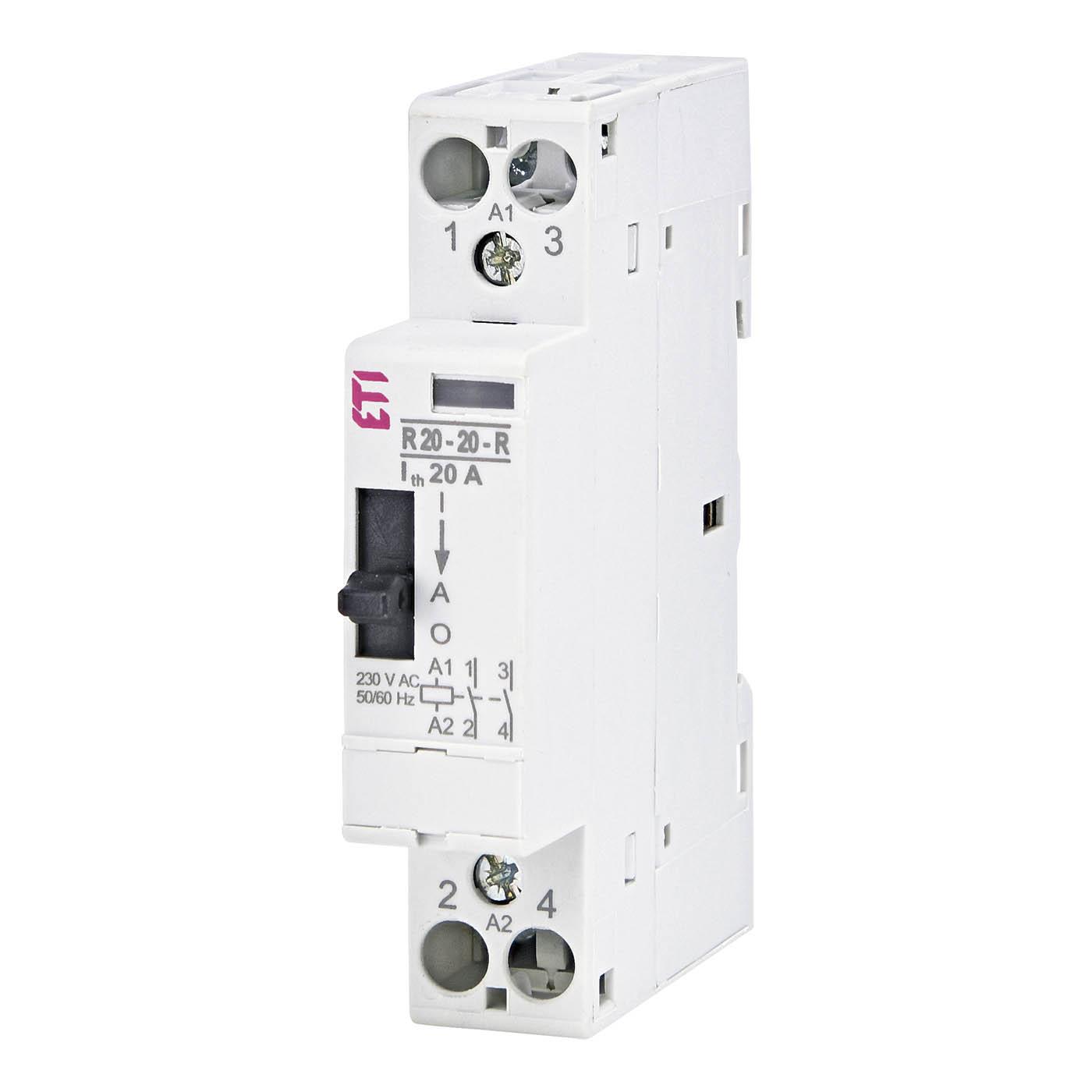 Installation contactor with 1-pole changeover switch, ON-OFF-AUTO, 20A (AC1, 400V), RD20-01-R24V AC/DC