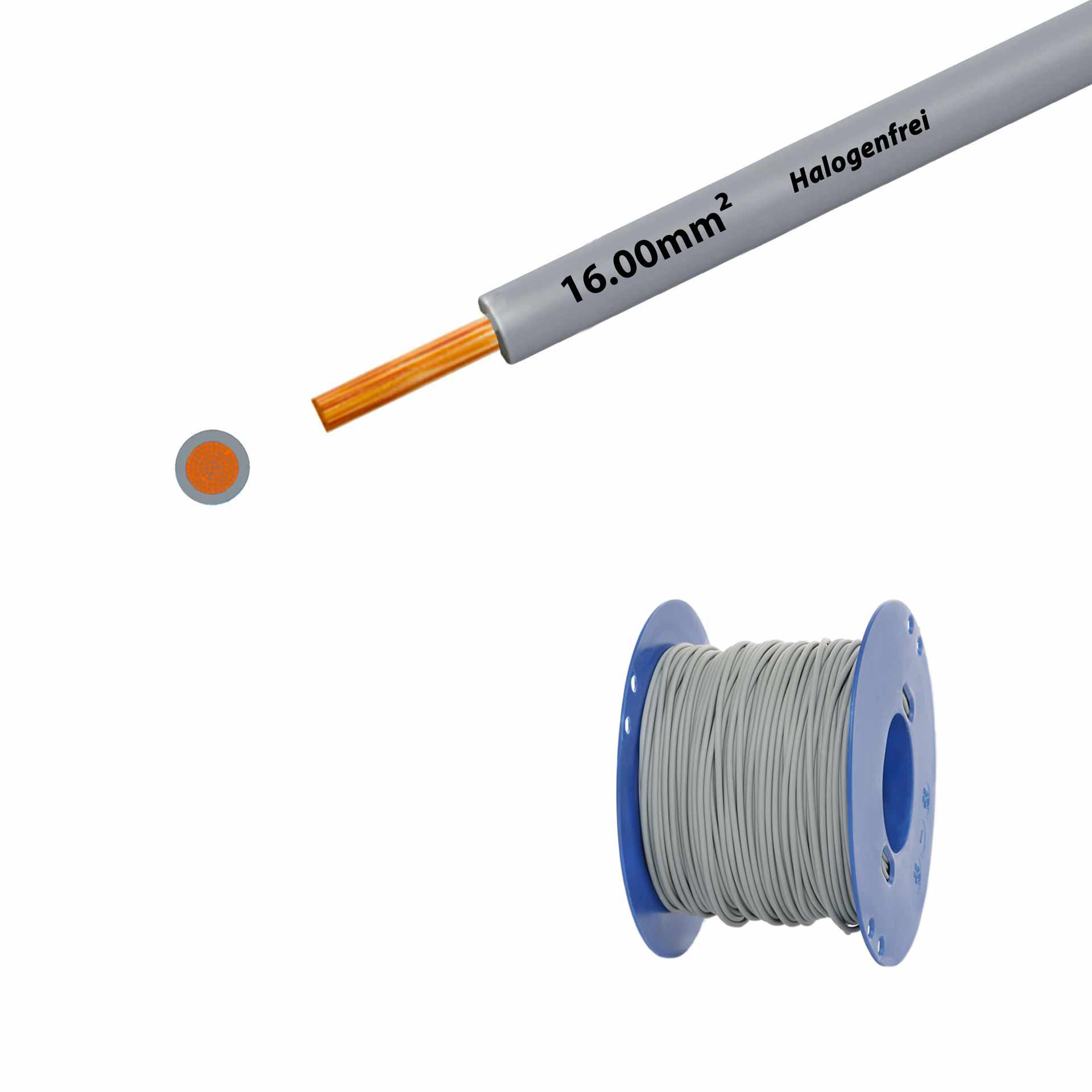 Halogen-free stranded wire 90° C, 750V, 16.00mm2, grey (RAL 7001), on plastic reel