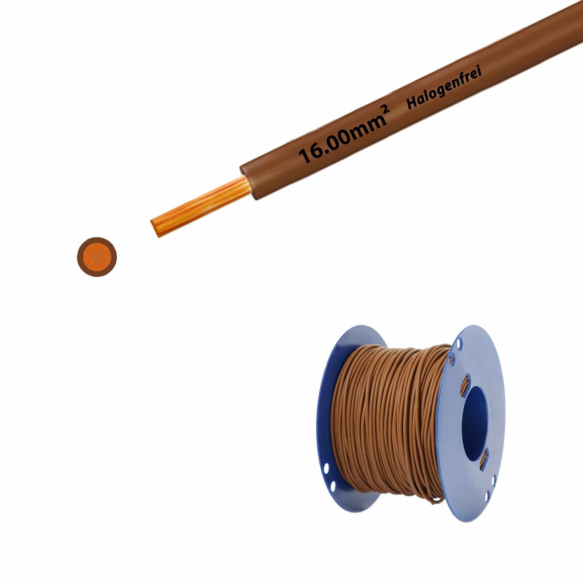 Halogen-free stranded wire 90° C, 750V, 16.00mm2, brown (RAL 8003), on plastic reel