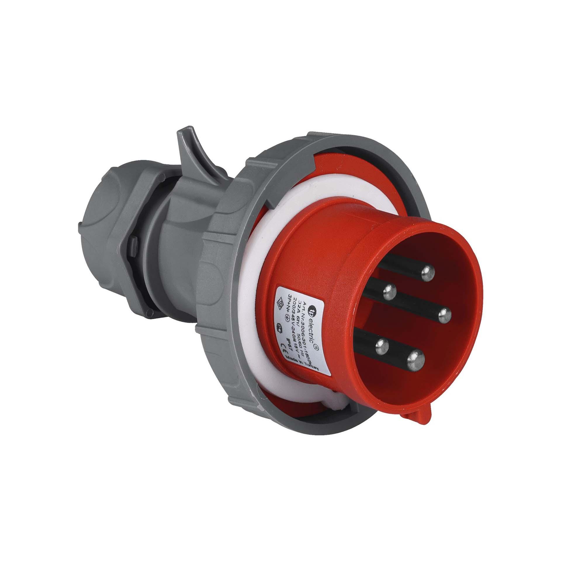 Quick CEE plug 16A, 400V, 5-pin (3P+N+E), 6h, IP67, red and anthracite, nickel-plated contacts
