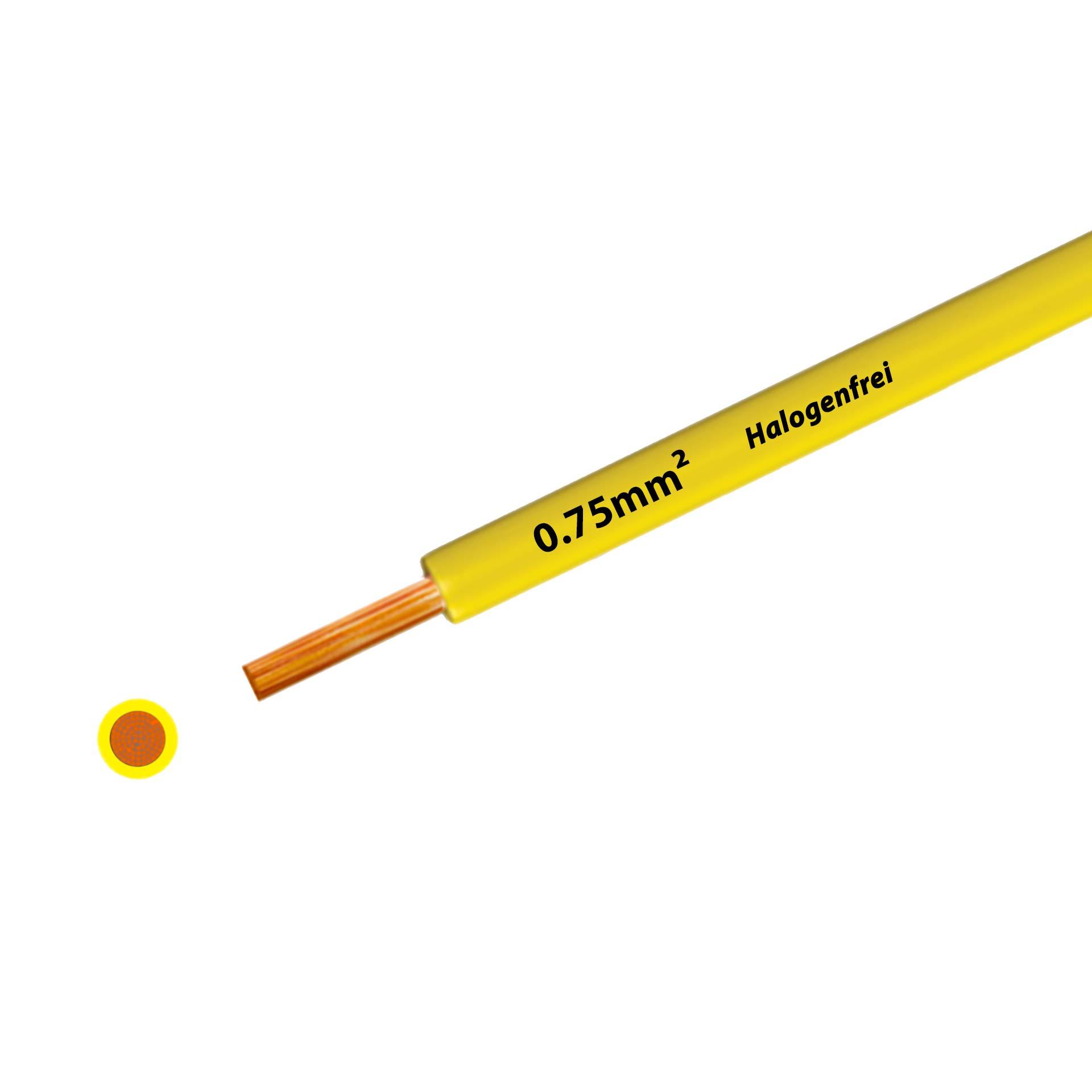 Litze halogenfrei 90° C , 500V, 0.75 mm2, gelb (RAL 1021), auf Kunststoffrolle
